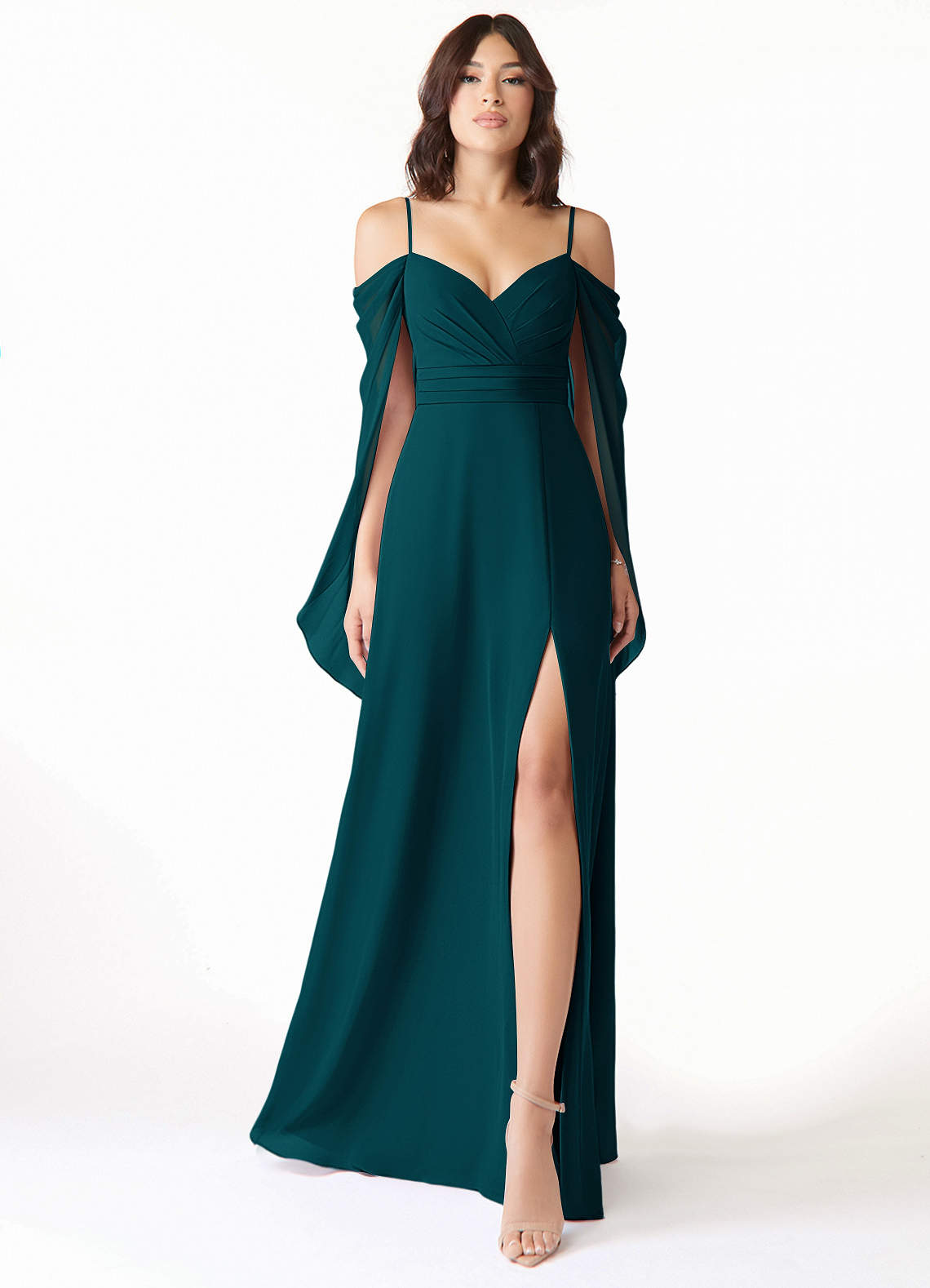 Azazie Cienna Jurken voor bruidsmeisjes Jurk van Chiffon met A-Lijn Off the Shoulder Pijnboom image1
