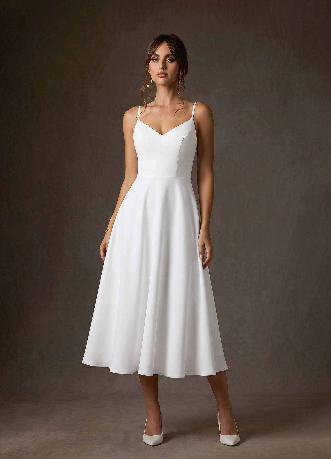 Azazie Xena Diamond White Champagne A-Line Stretch Crepe Dress