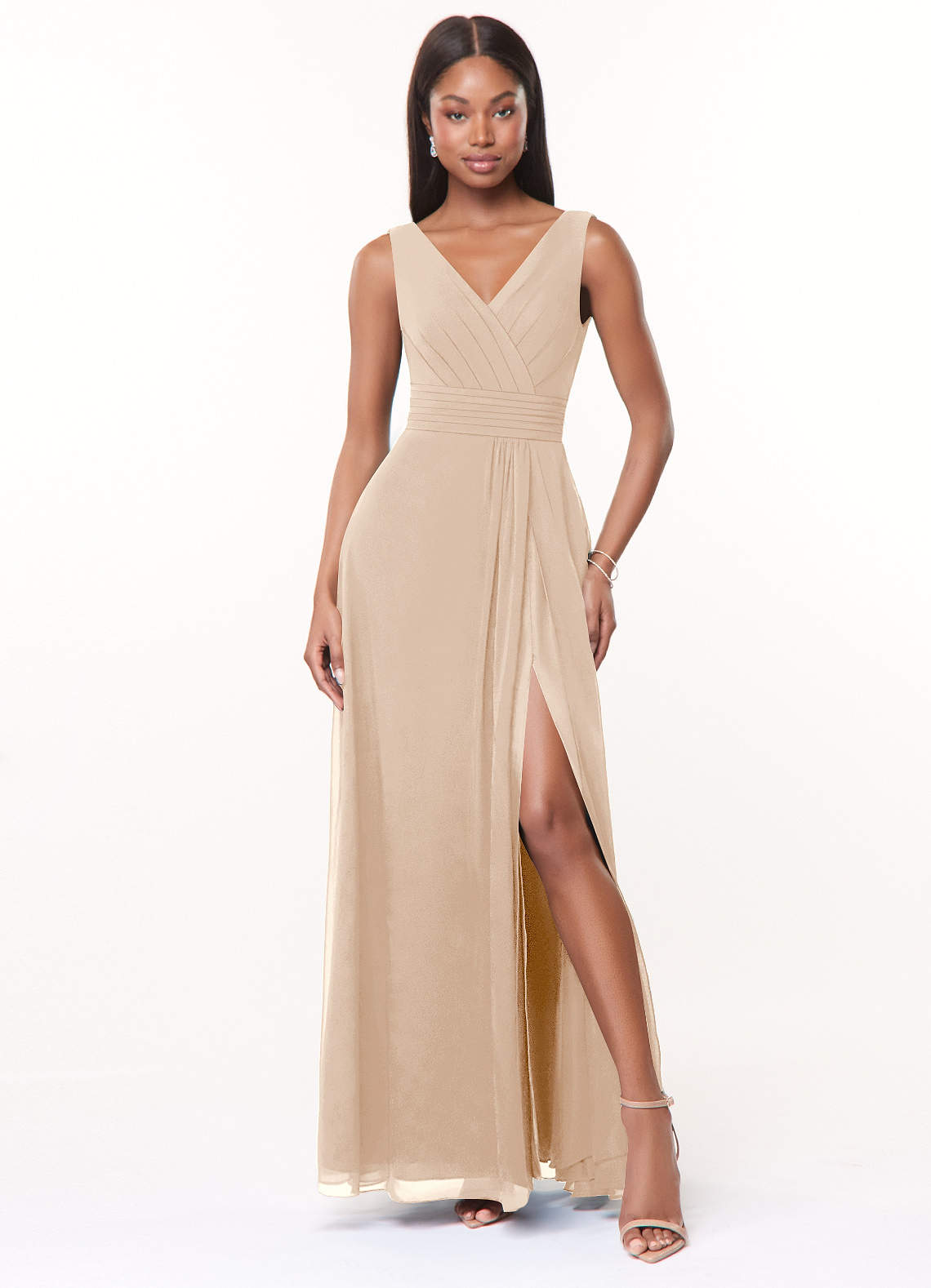 Azazie Karina Bridesmaid Dresses White Alabaster A-Line Pleated Chiffon Dress image1