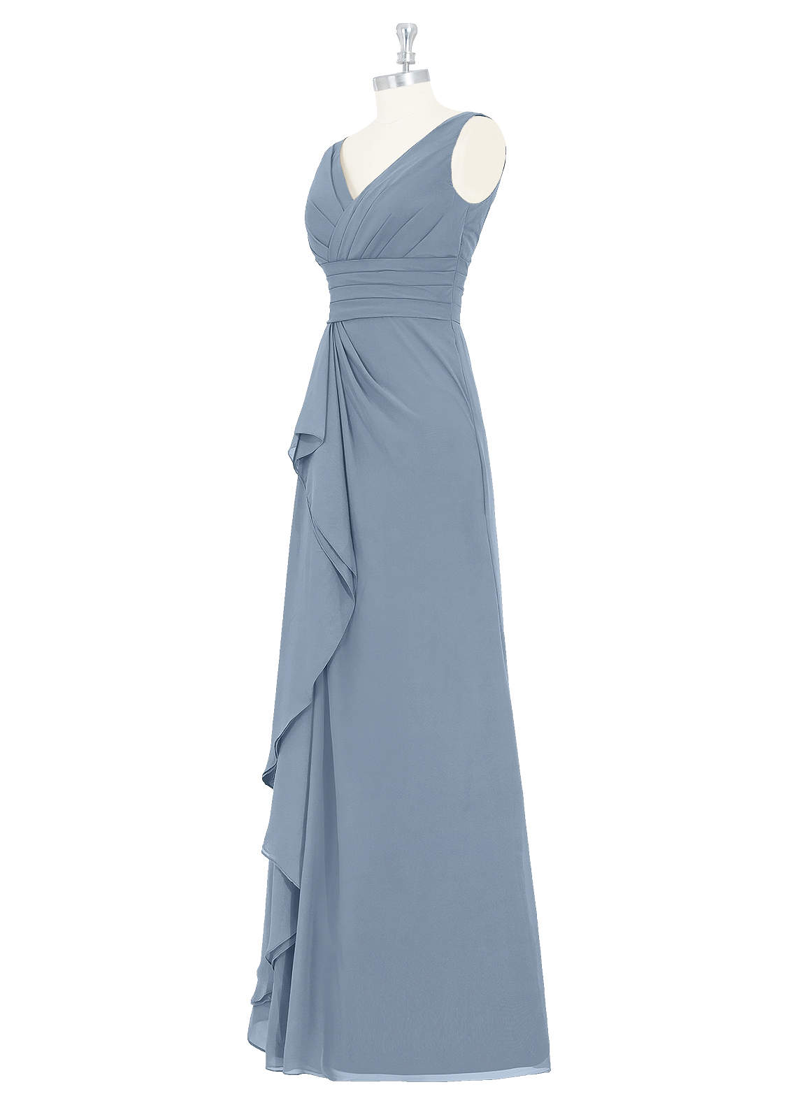 Azazie A-Line V-Neck Floor-Length Chiffon Bridesmaid Dresses - Dusty Blue