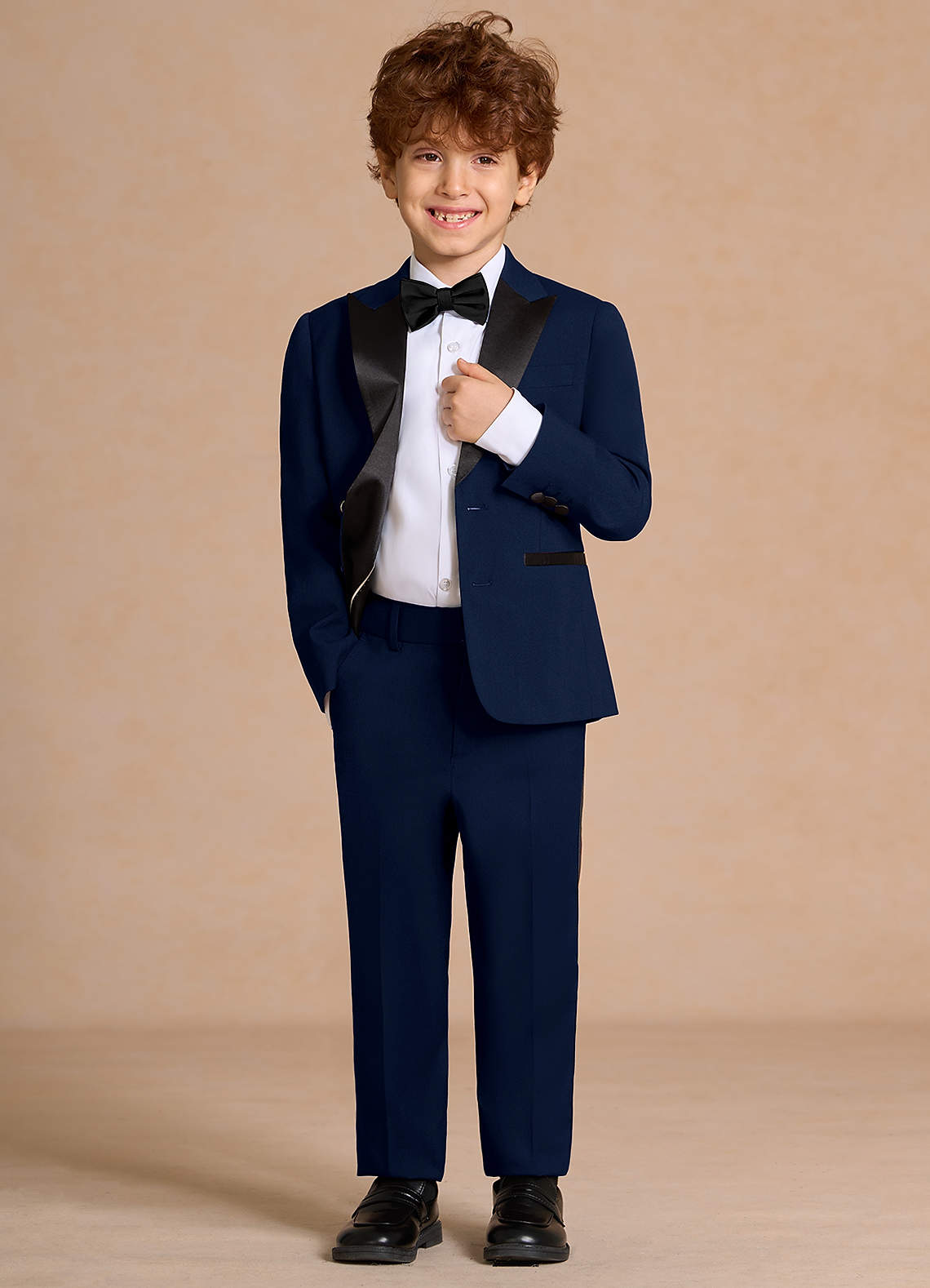 front Michael Navy Blue Boys Peak Lapel Tuxedos