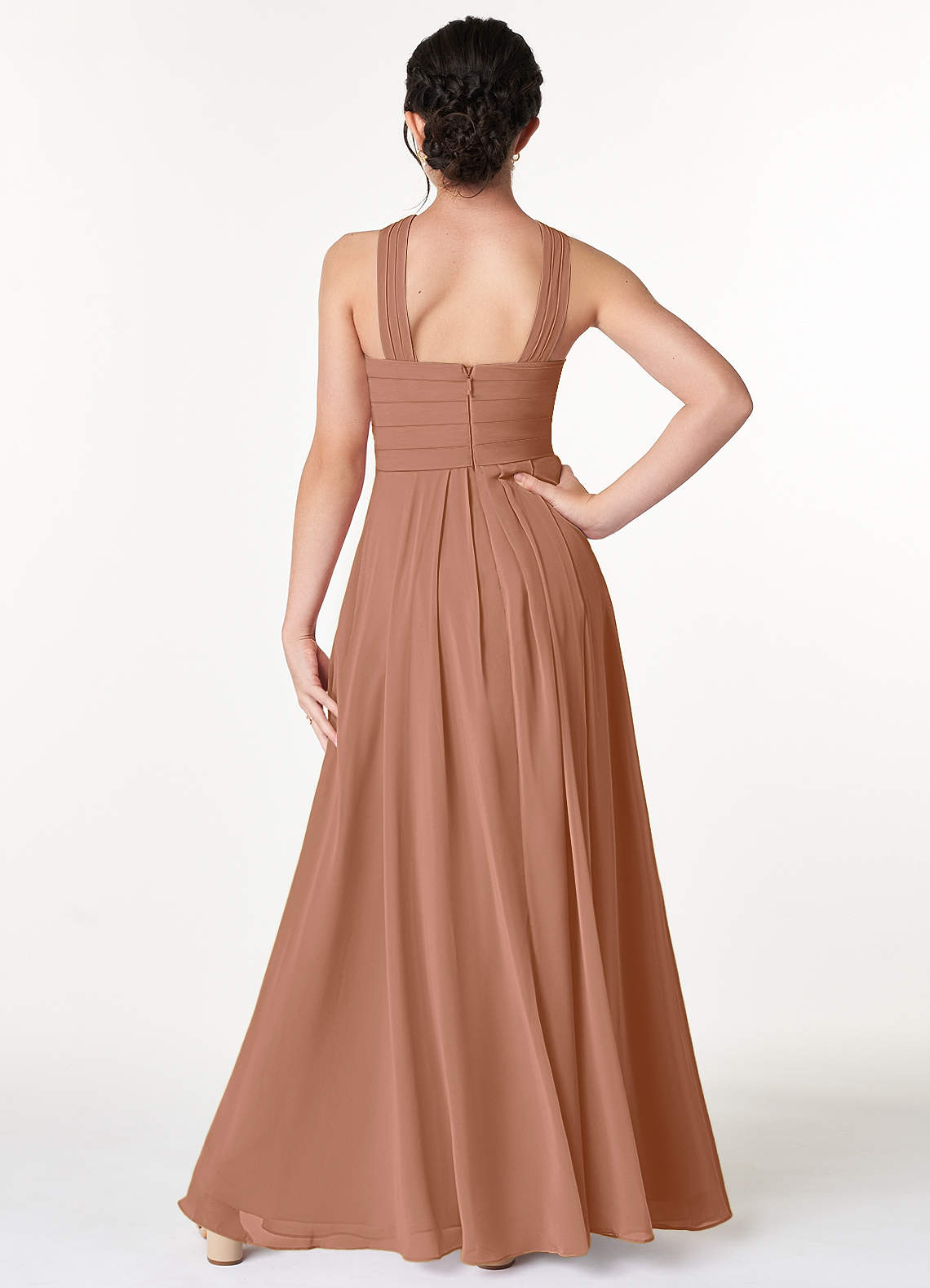 Azazie Kaleigh Junior Bronzer A-Line Pleated Chiffon Dress image1