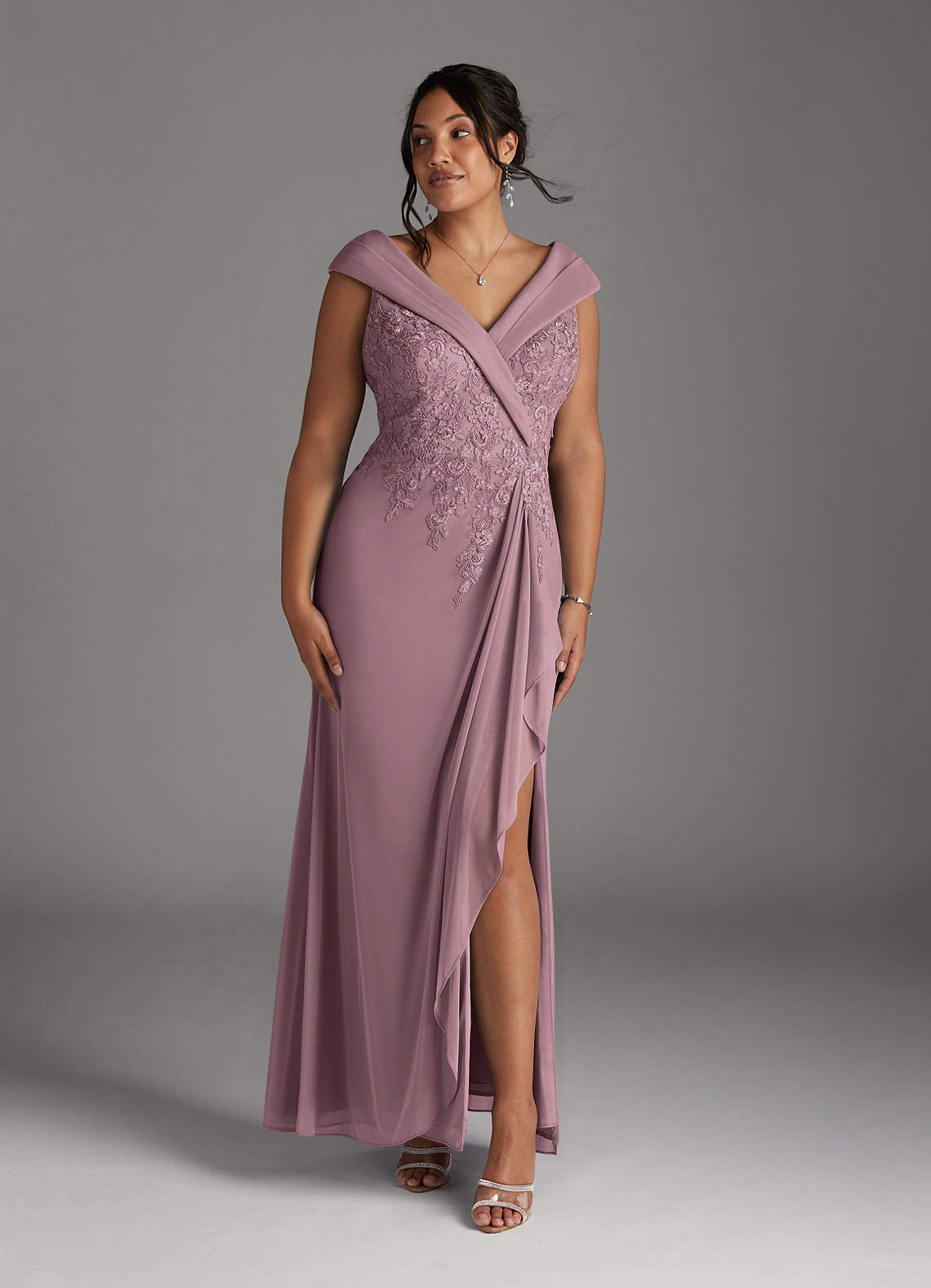 Azazie Calathea Mother of the Bride Dresses Dusty Rose A-Line Lace Dress image1