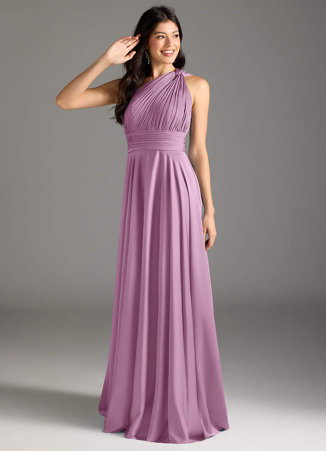 Azazie Charlize Bridesmaid Dresses Wisteria A-Line One Shoulder Stretch Satin Dress image1