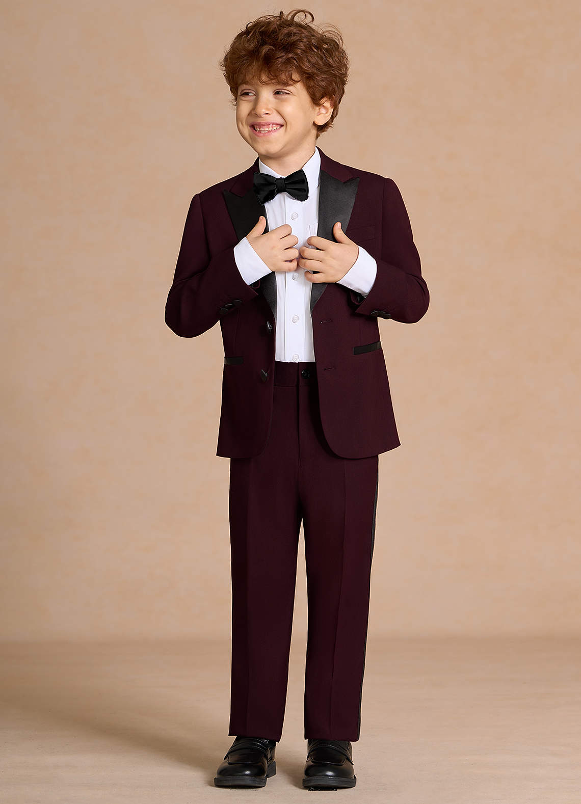 front Michael Burgundy Boys Peak Lapel 2-Piece Tuxedos