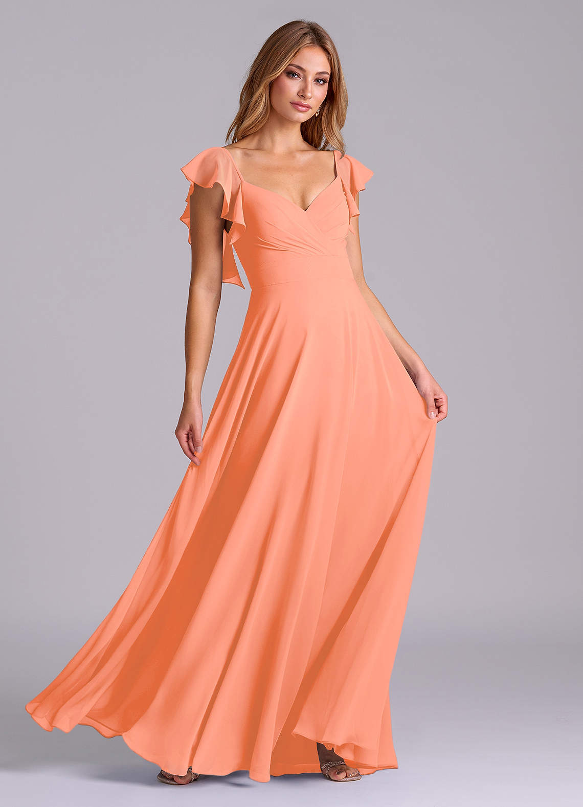 Azazie Leilani Bridesmaid Dresses Sunset A-Line Pleated Chiffon Dress image2