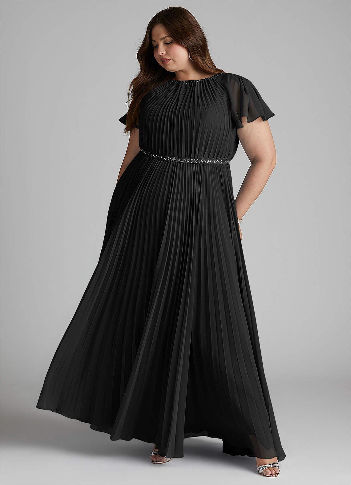 Azazie Kara Vestidos modestos de dama de honra Vestido Linha A Plissado Comprimento do chão Chiffon image11