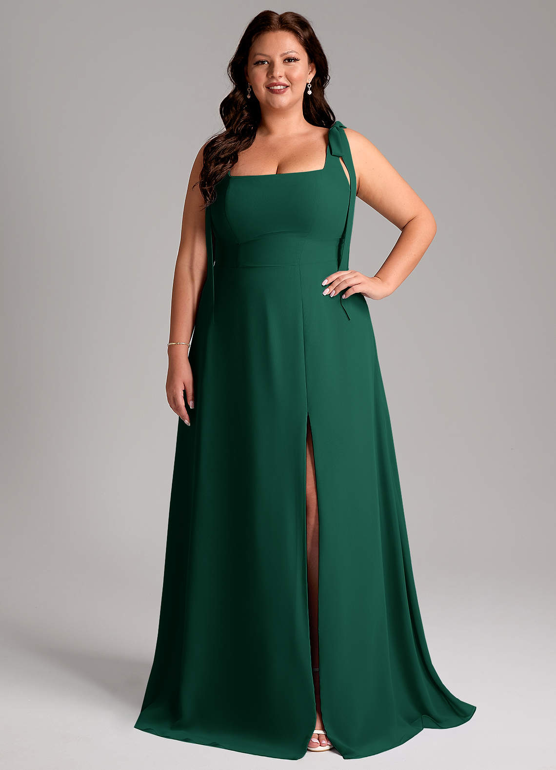 Azazie Debra Bridesmaid Dresses Emerald A-Line with Pockets Chiffon Convertible Dress image1