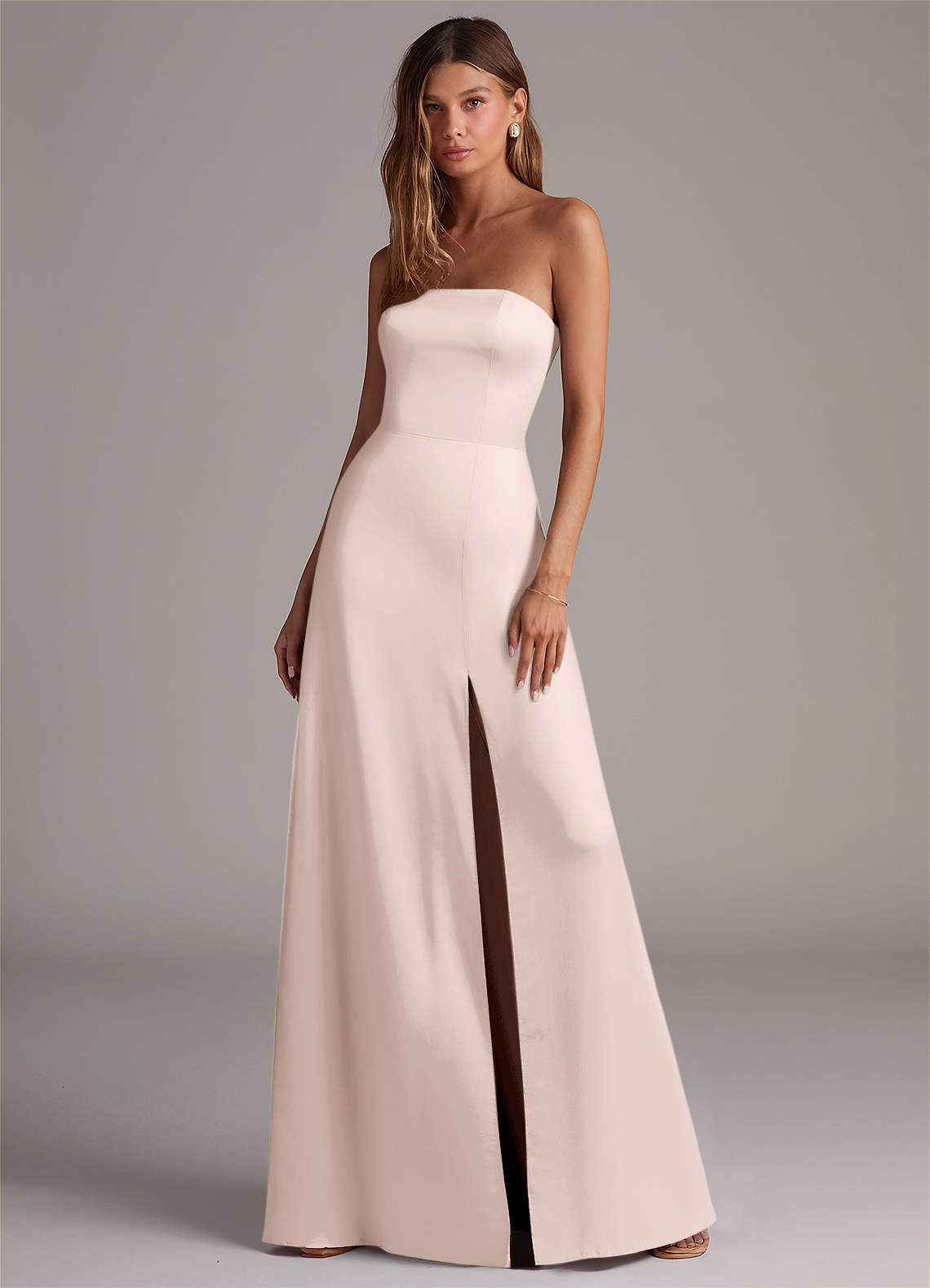 Azazie Wren Bridesmaid Dresses Blushing Pink A-Line Strapless Stretch Satin Convertible Dress image1