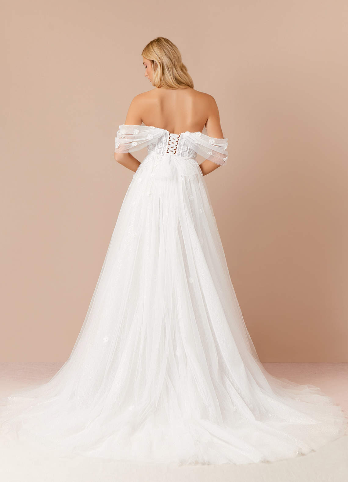 Azazie Airellie Wedding Dresses Diamond White A-Line Off the Shoulder Tulle Dress image2