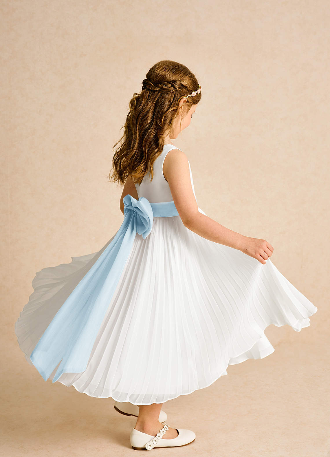 Azazie Margot Flower Girl Dresses Ivory Sky Blue A-Line Pleated Chiffon Dress image6