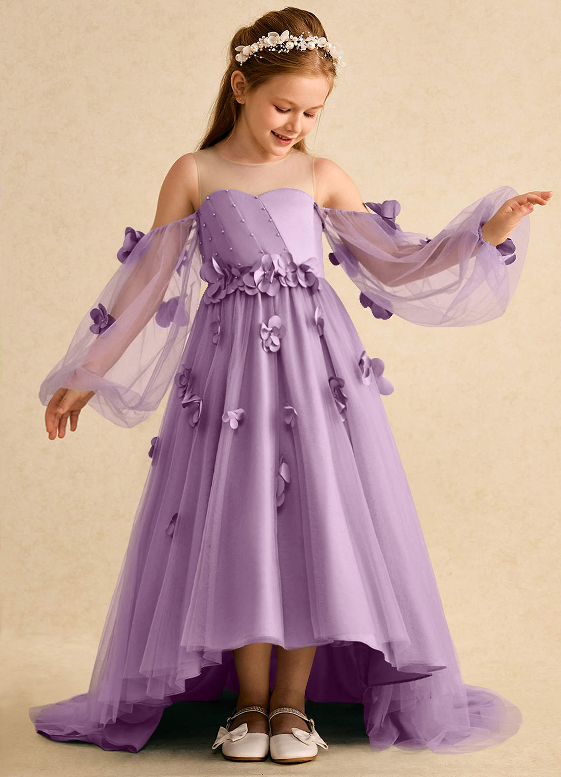 Azazie Karrie Flower Girl Klänningar Klä A-Line i Tyll med ärmar image3