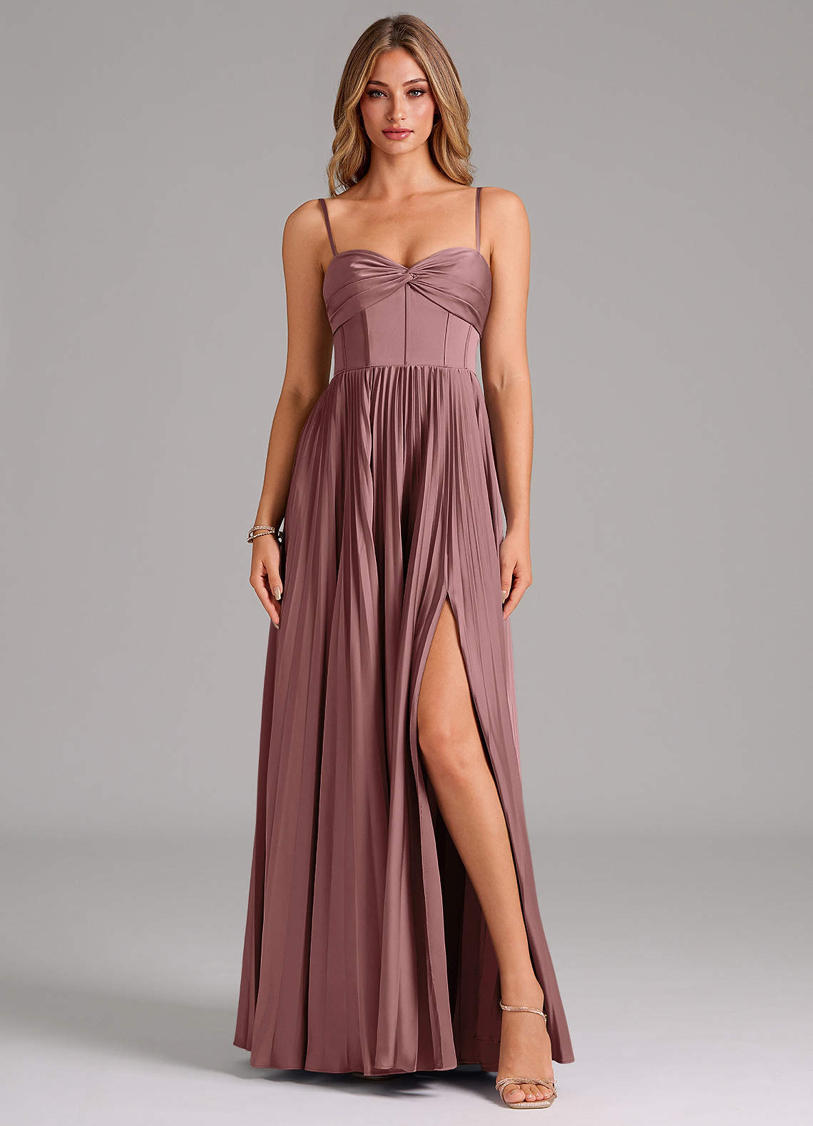Azazie Tyla Bridesmaid Dresses Vintage Mauve A-Line Sweetheart Neckline Stretch Satin Dress image1