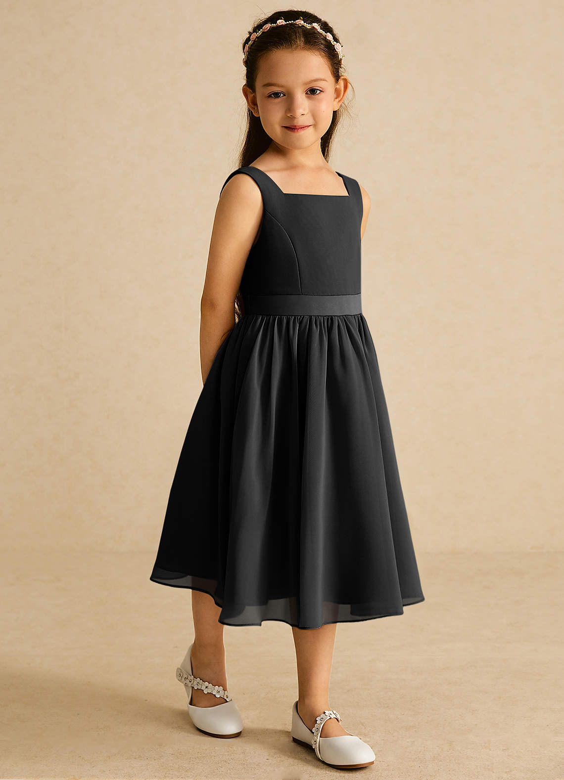 Azazie Ari Chiffon Black Flower Girl Dresses Size UK 12 Azazie Ari Chiffon Black Flower Girl Dresses Size UK 12