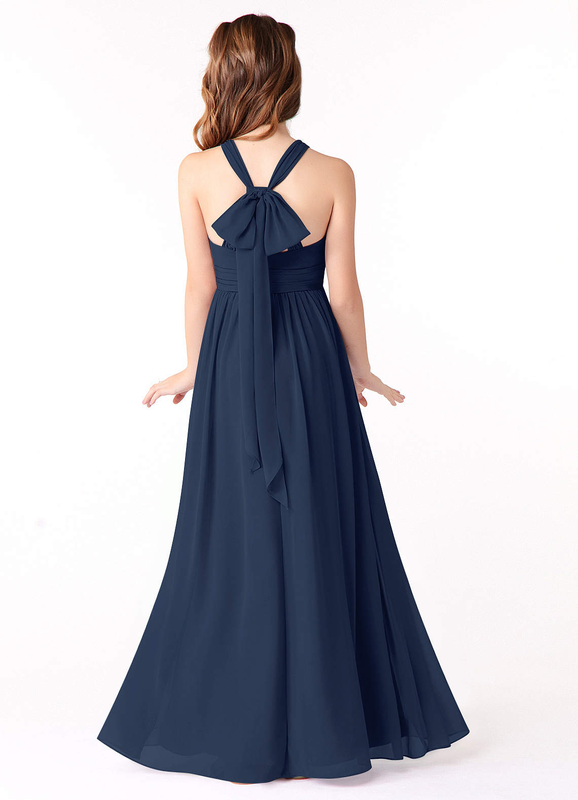 Azazie Jaylah Junior Dark Navy A-Line Ruched Chiffon Dress image1