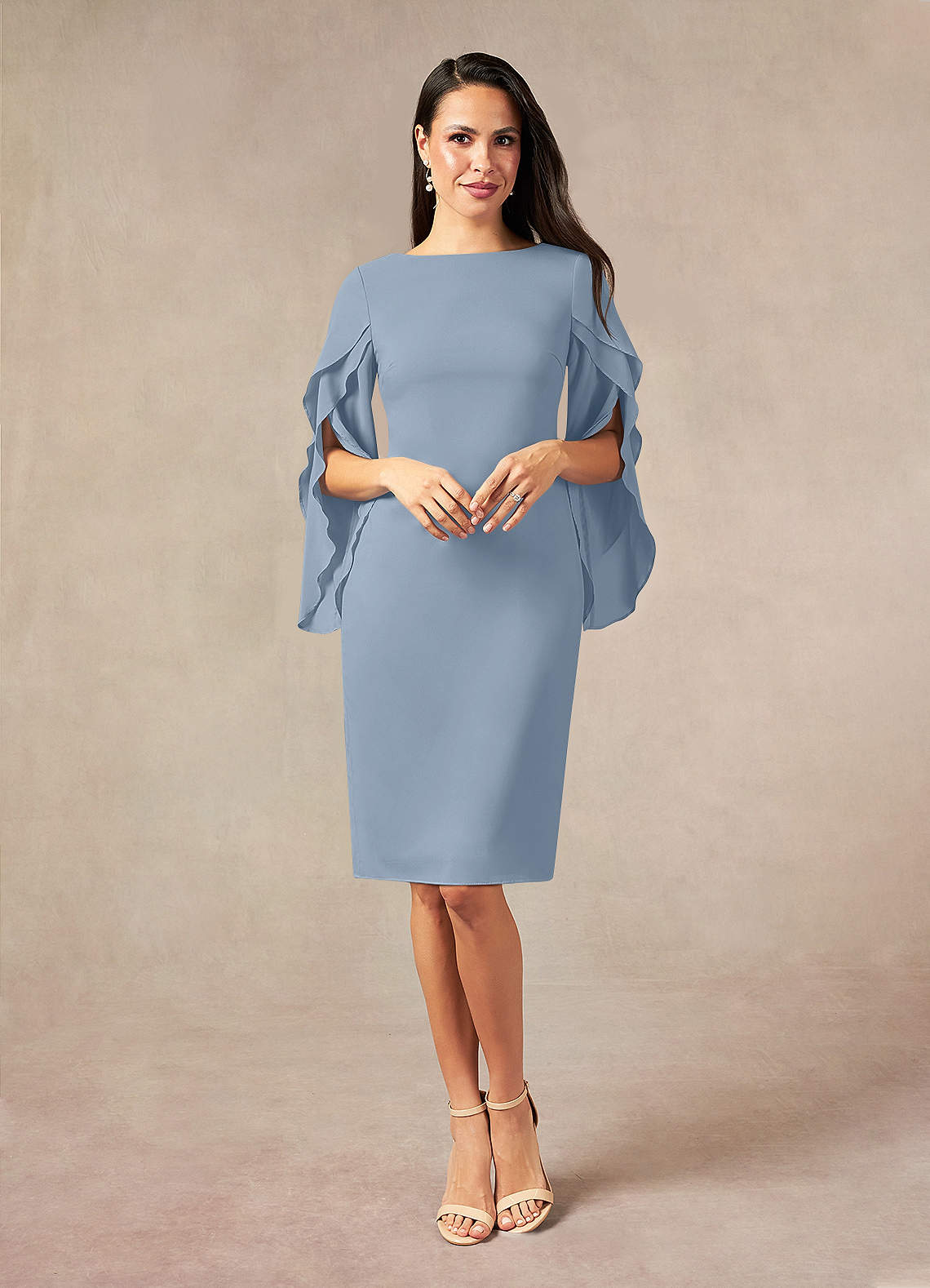Azazie Carter Mother of the Bride Dresses Dusty Blue Sheath Ruched Stretch Chiffon Dress image1