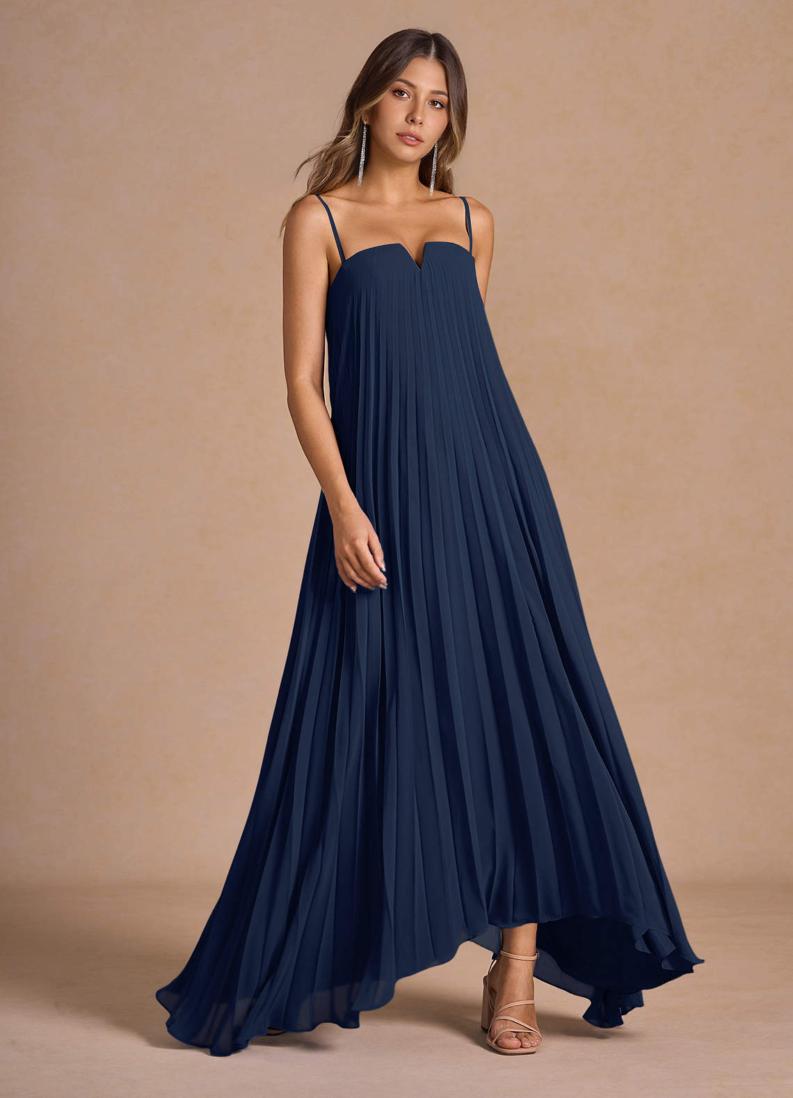 Nahla Navy Allover Pleated Maxi Dress | Azazie Nahla Navy Allover Pleated Maxi Dress | Azazie