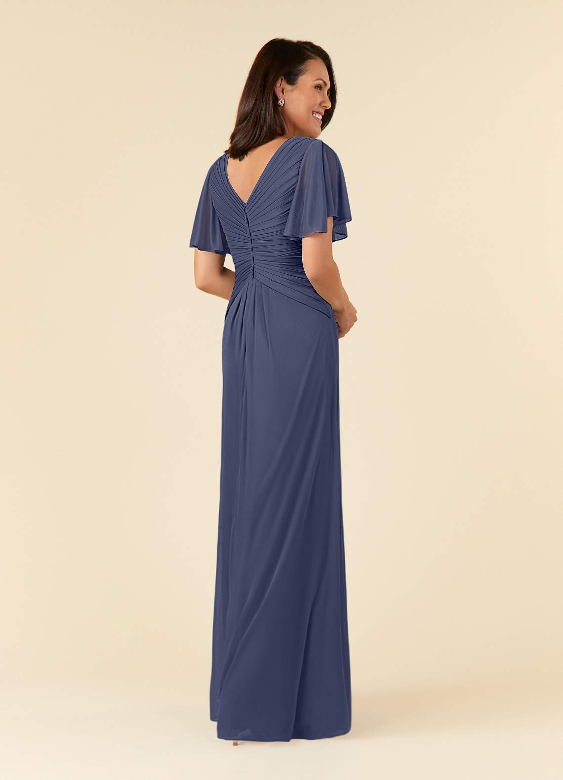Azazie Emmeline Mère de la mariée Robes Robe Trapèze en Maille Col V plissé Bleu Orageux image3