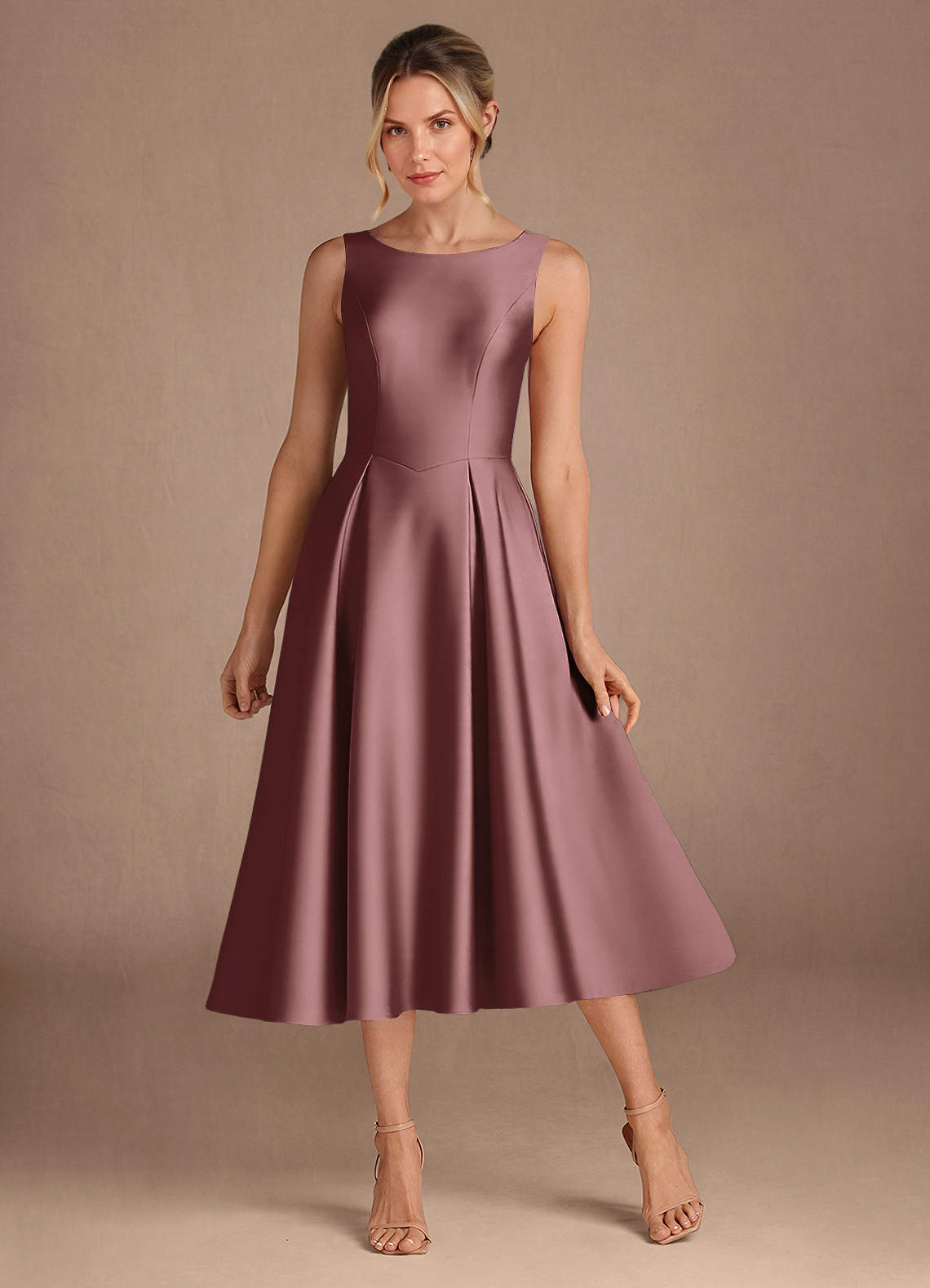 Azazie Fulton vestidos de madre de la novia Vestido de Malva Vintage de Satén Elástico de Corte En A con Plisado image1