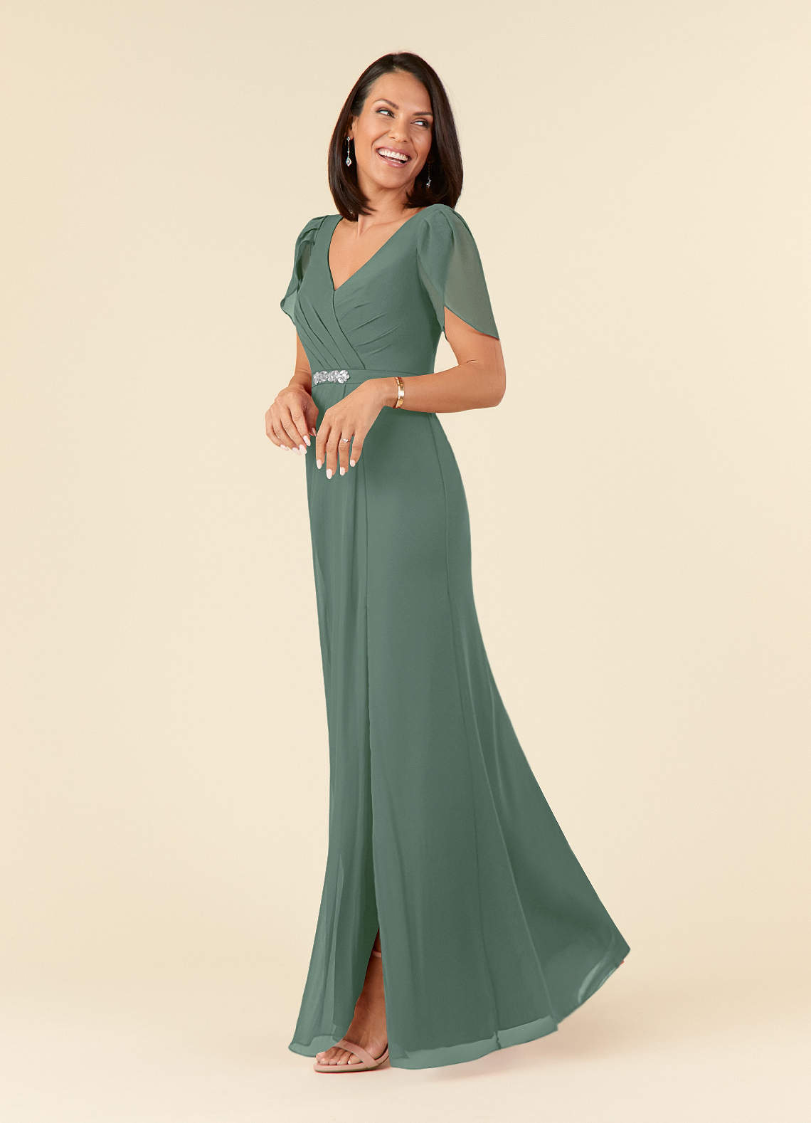 Eucalyptus Sheath Strapless Chiffon Convertible Dress Eucalyptus