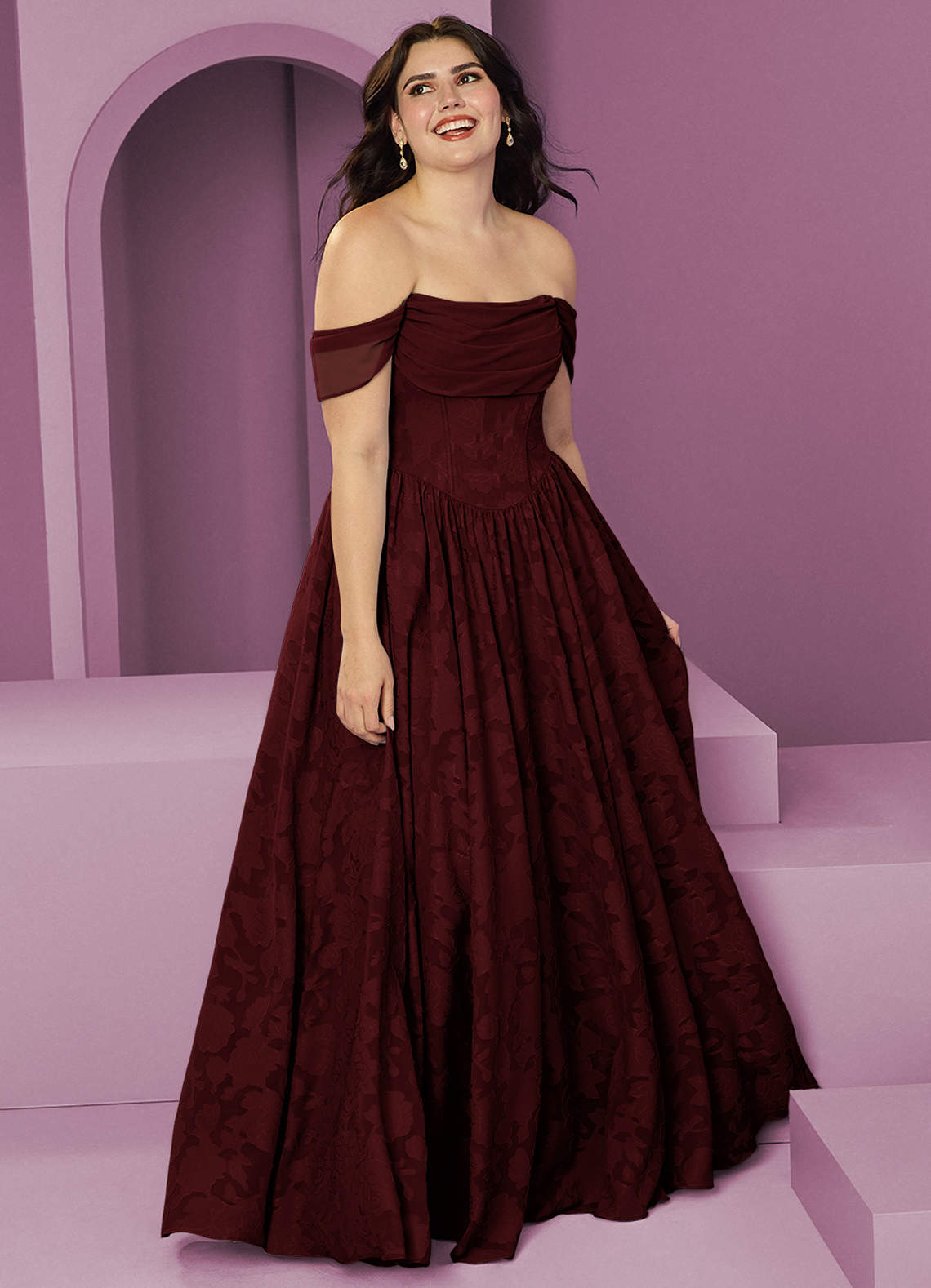 Barbie ♥ Azazie Bridesmaid Dresses Cabernet A-Line Off the Shoulder Floral Burnout Convertible Dress image9