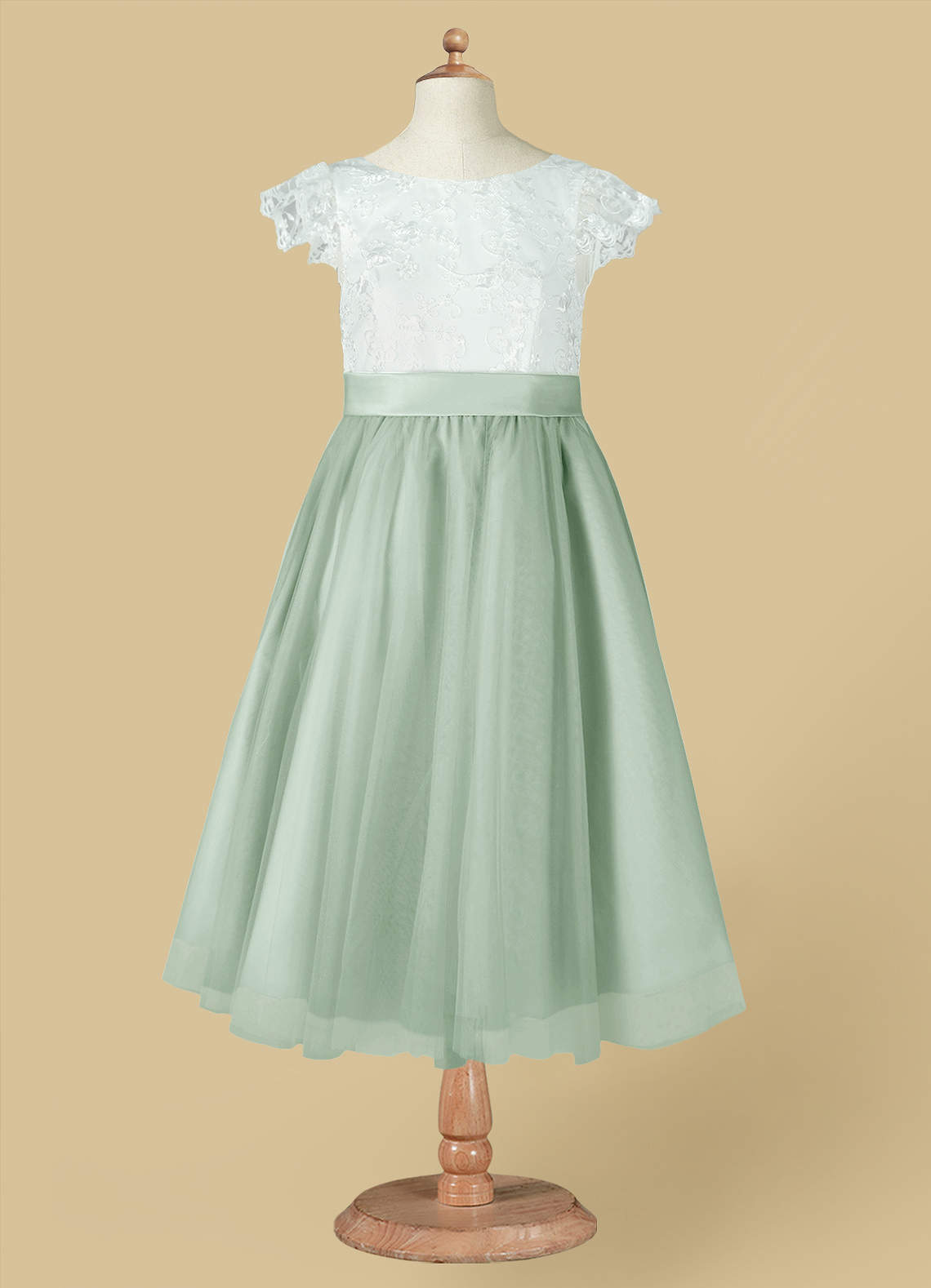 Azazie Vetty Flower Girl Dresses Ivory Agave A-Line Lace Tulle Dress image11