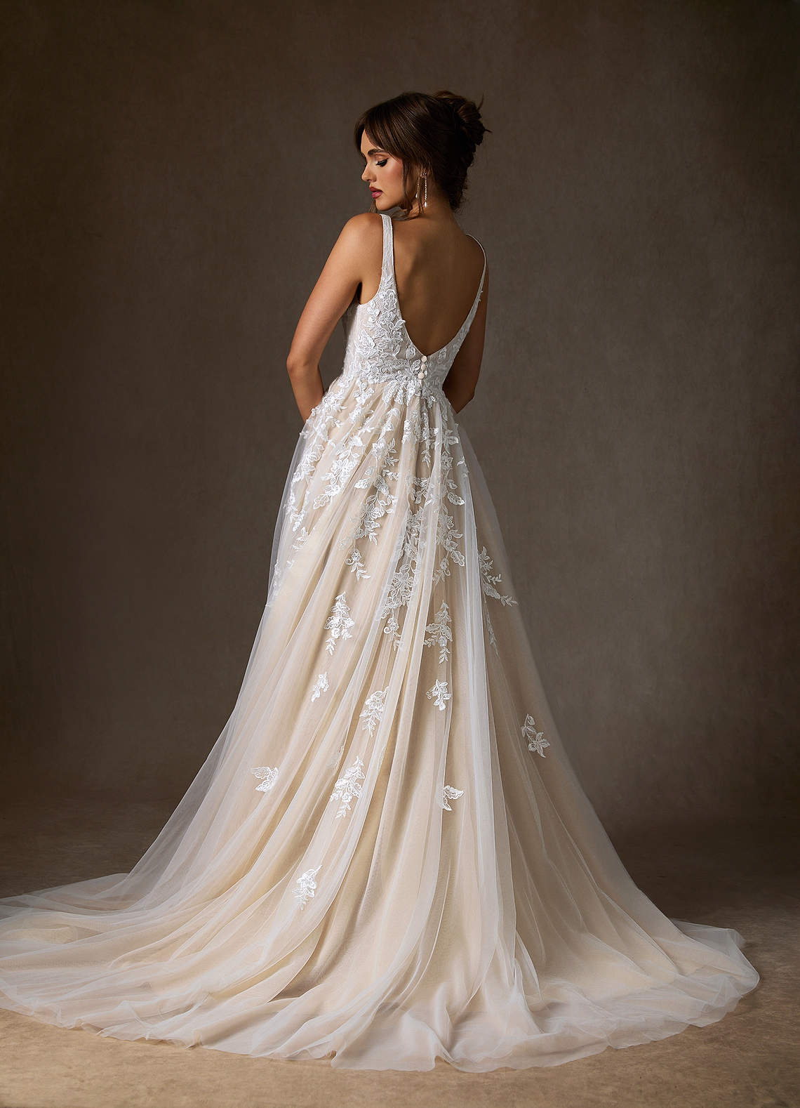 Azazie Sorella Wedding Dresses Diamond White Champagne A-Line V-Neck Sequins Tulle Dress image1