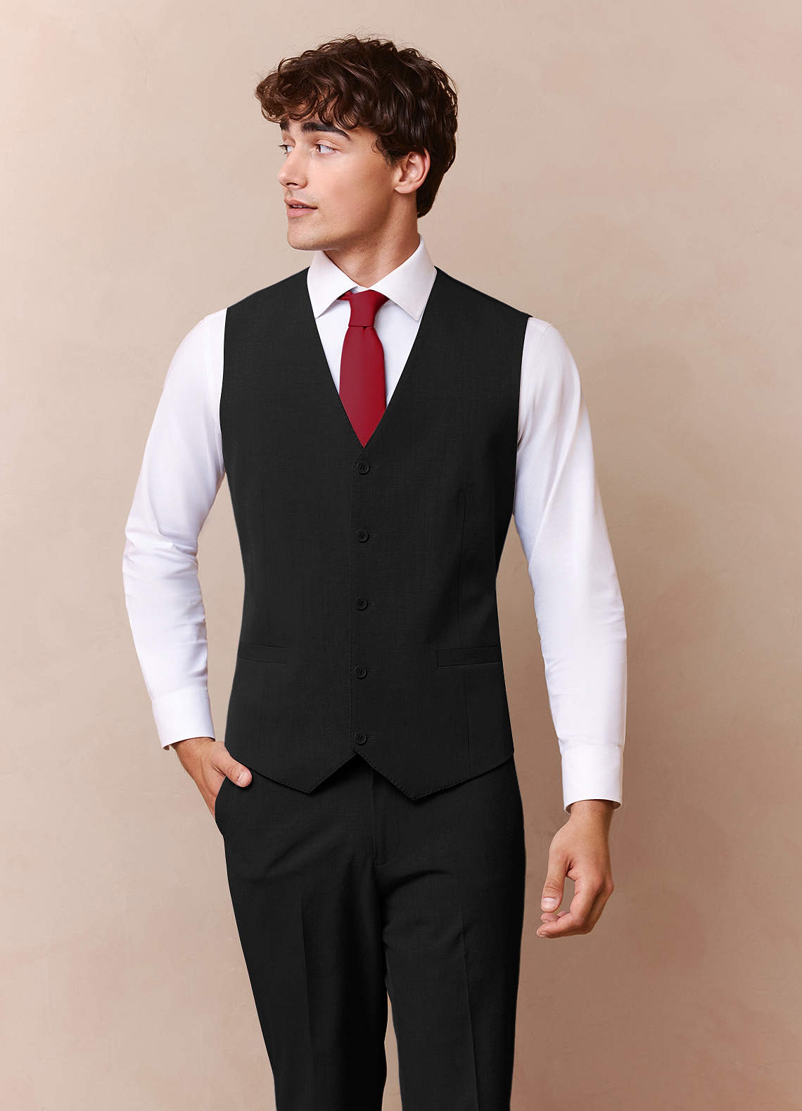 front Savile Black Wool Blend Suit Vest