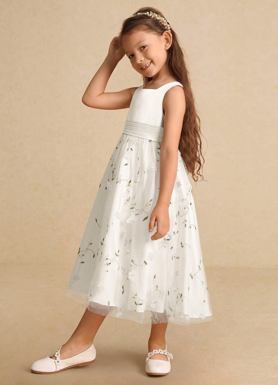 Azazie Pollie Flower Girl Dresses Diamond White A-Line Bow Tulle Dress image7