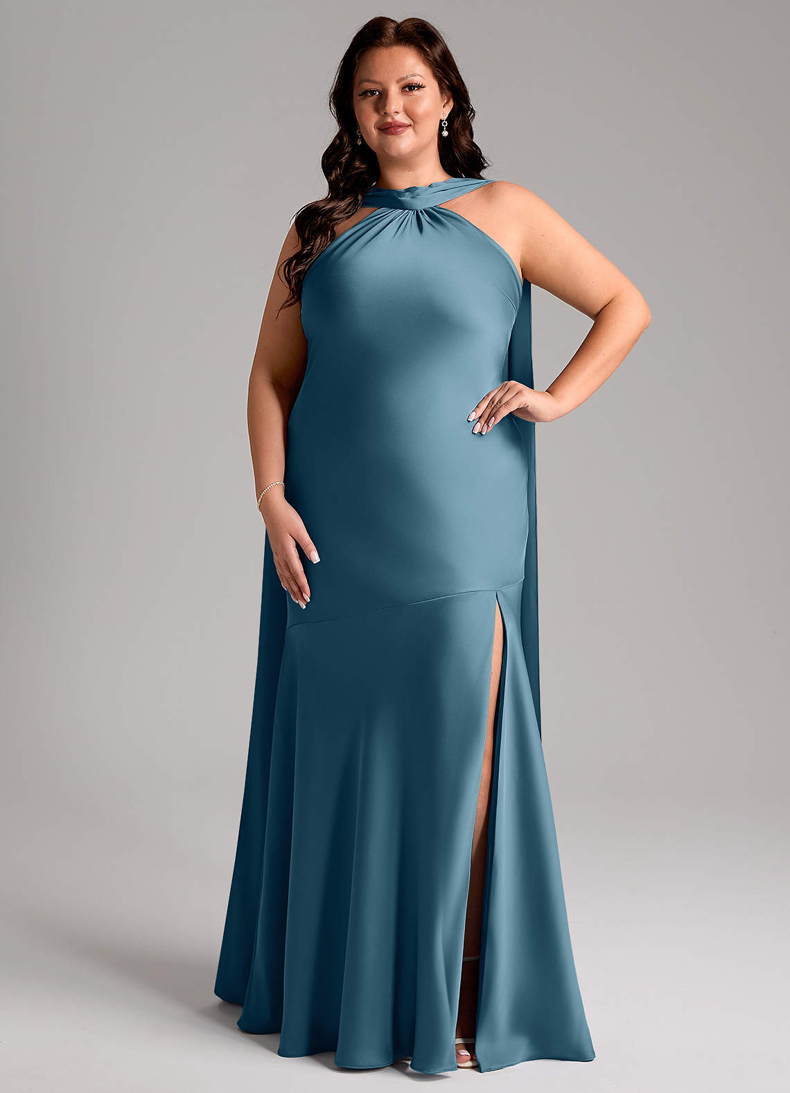 Azazie Kinsley Bridesmaid Dresses Bermuda Mermaid Side Slit Stretch Satin Dress image1