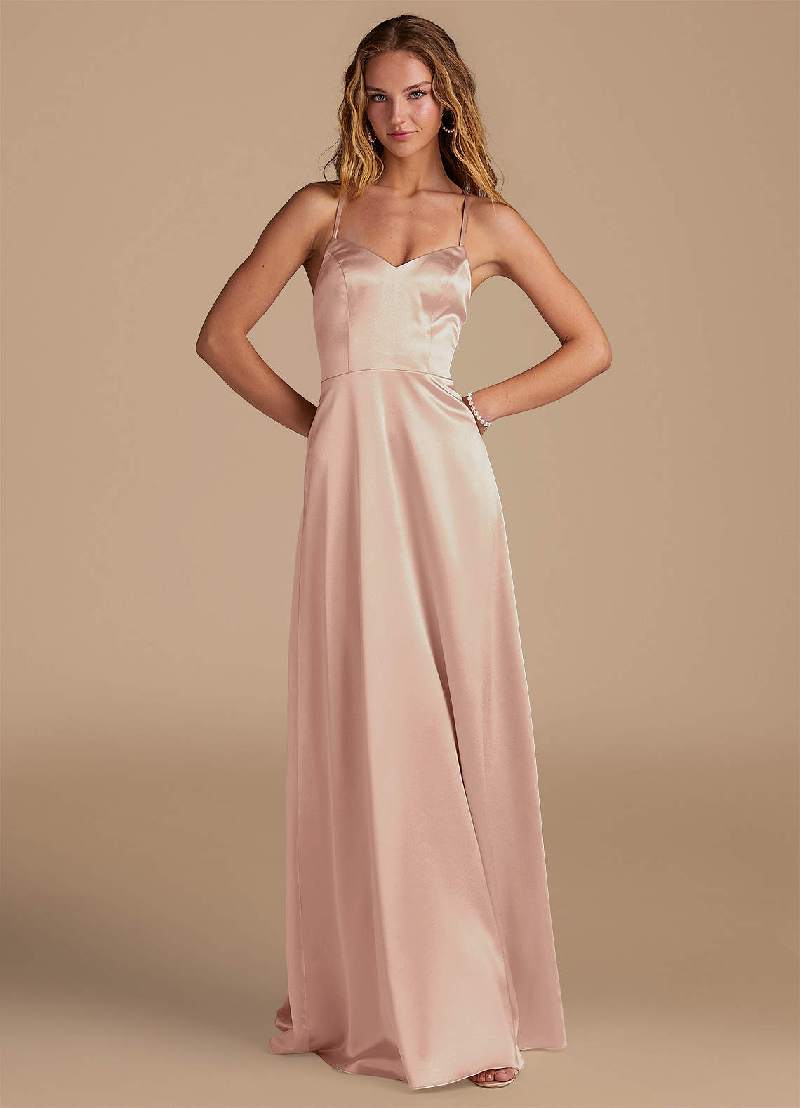 Azazie Mei Bridesmaid Dresses English Rose A-Line Metallic Satin Dress image1