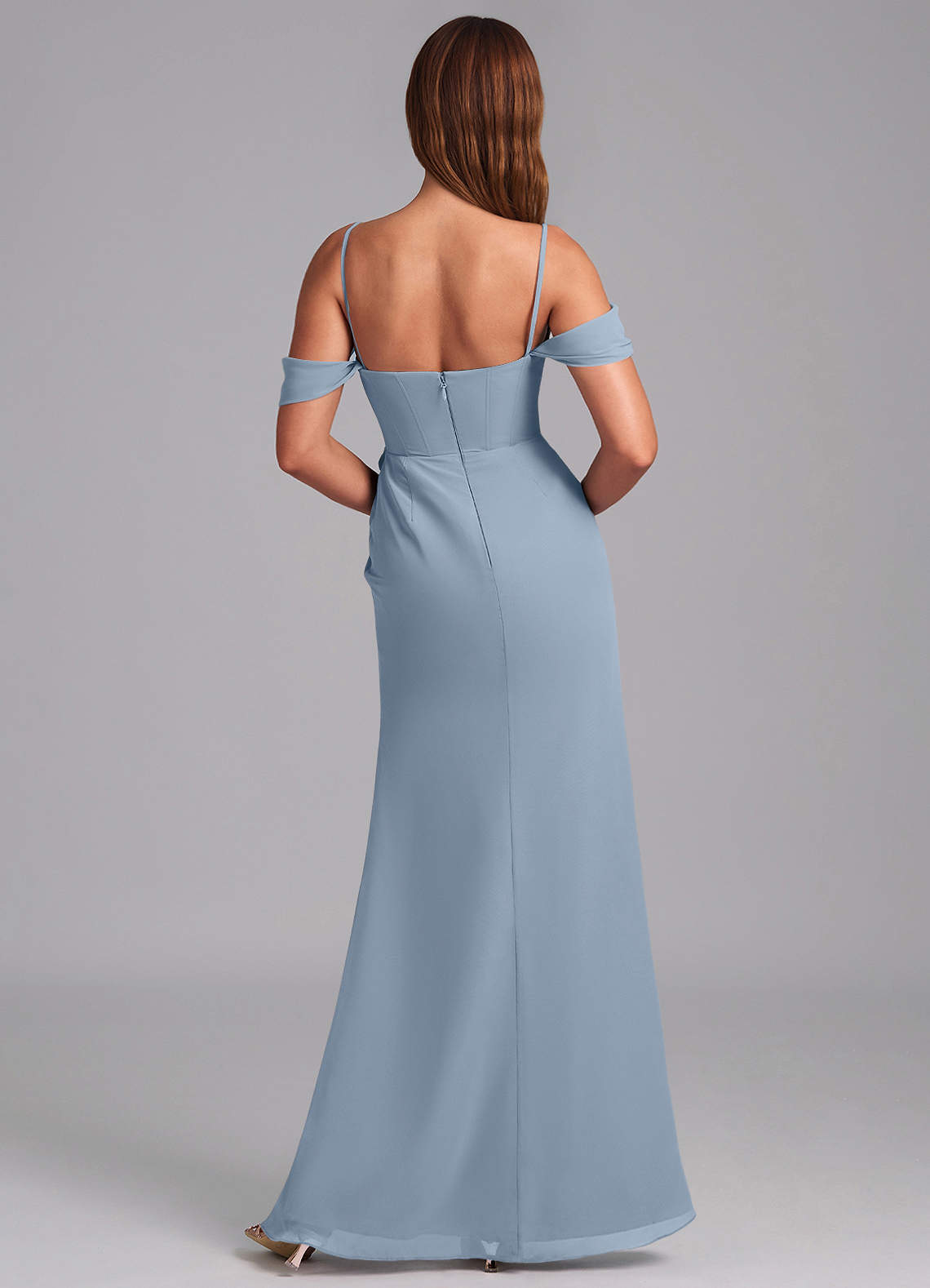 Azazie Johana Bridesmaid Dresses Dusty Blue Mermaid Off the Shoulder Chiffon Convertible Dress image1
