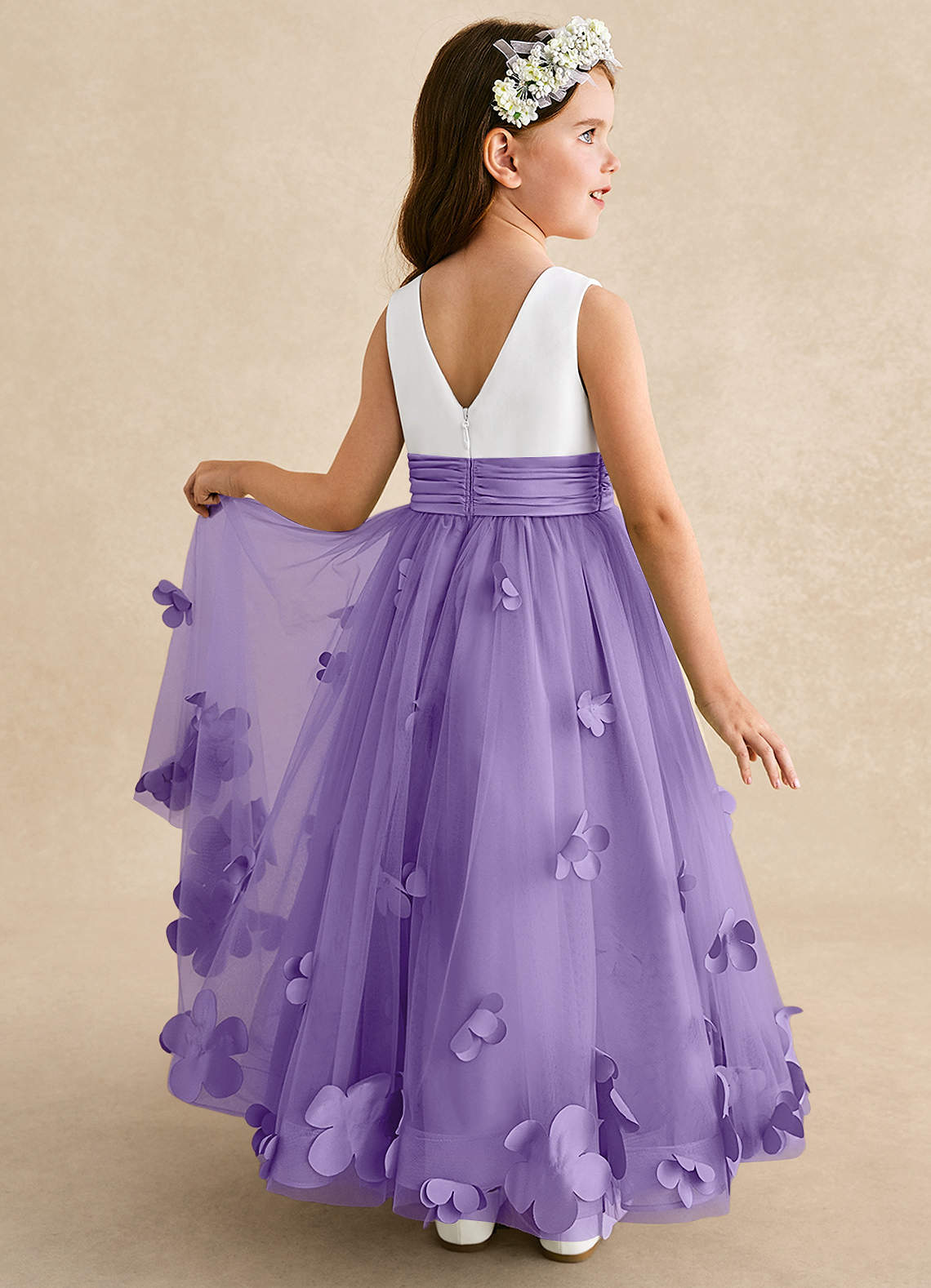 Azazie Vi Flower Girl Dresses Tahiti A-Line Sleeveless Tulle Dress image1
