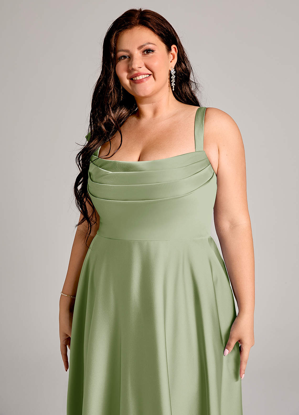 Azazie Shaude Bridesmaid Dresses Dusty Sage A-Line Pleated Stretch Satin Dress image8