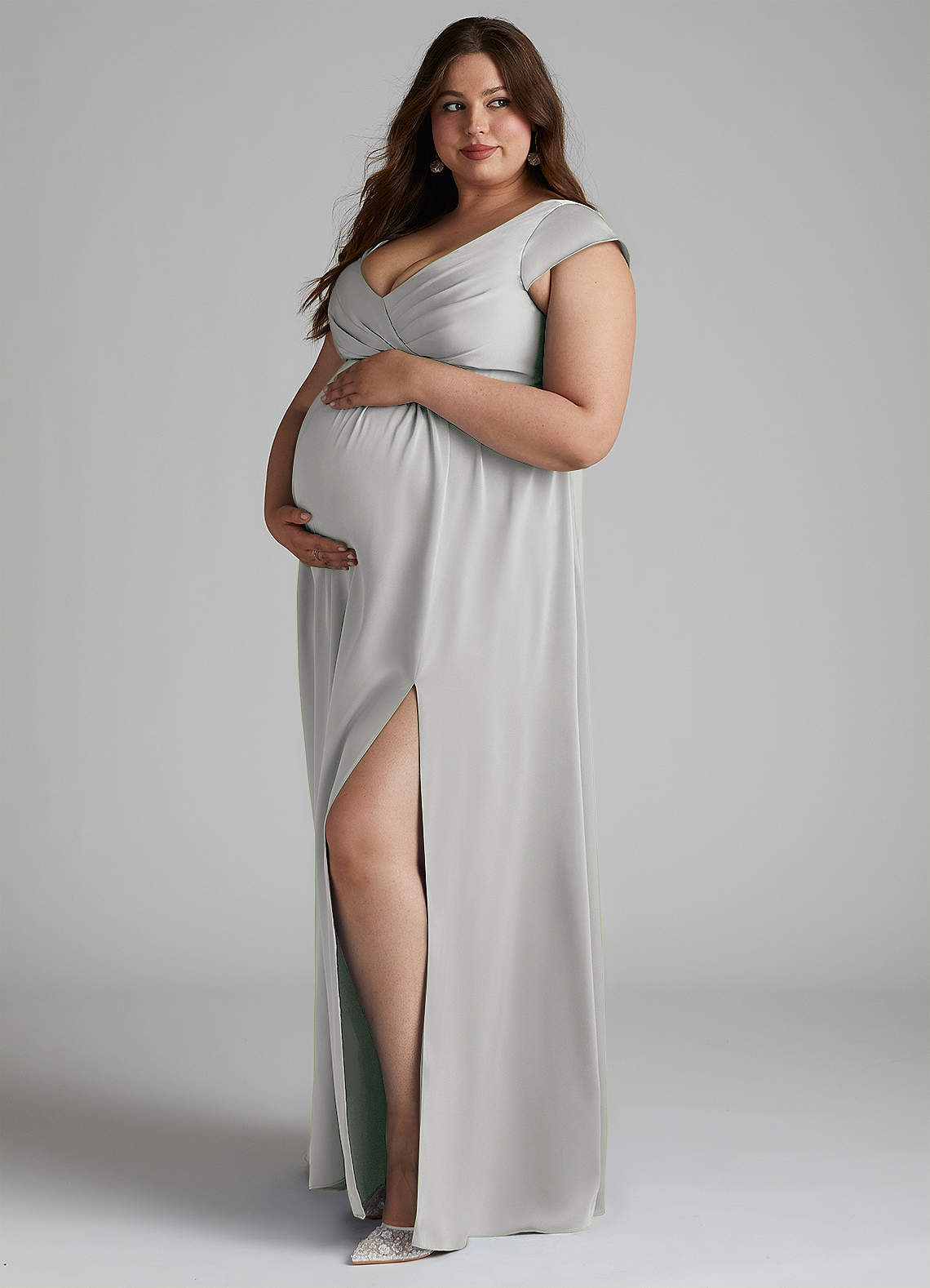 Azazie Allessia Maternity Bridesmaid Dresses A-Line Pleated Stretch Satin Floor-Length Dress image1
