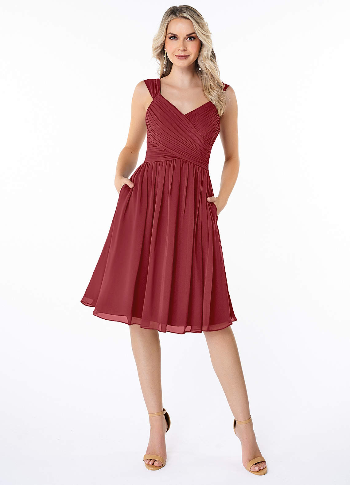 Azazie Angie Pomegranate Chiffon Bridesmaid Dresses | Azazie