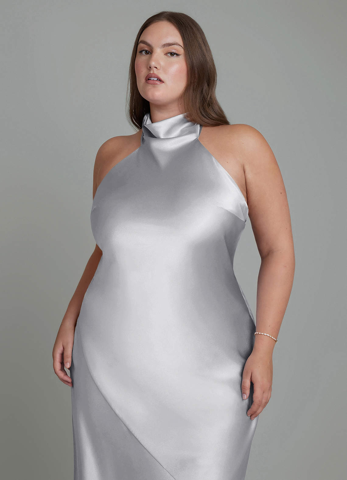 Azazie Velli Silver Metallic Satin Bridesmaid Dresses