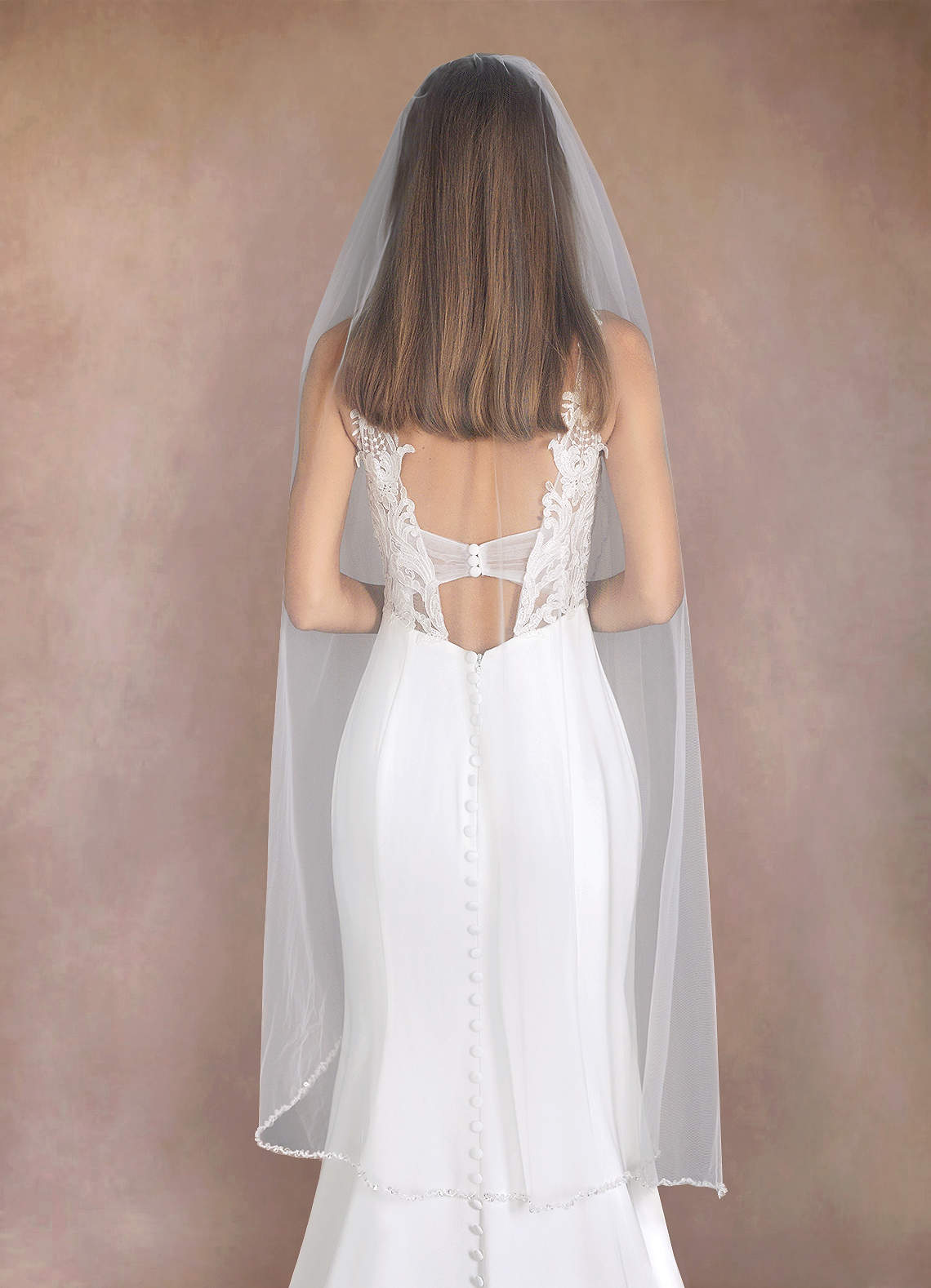 front Sheena Beads Waltz Length Veil