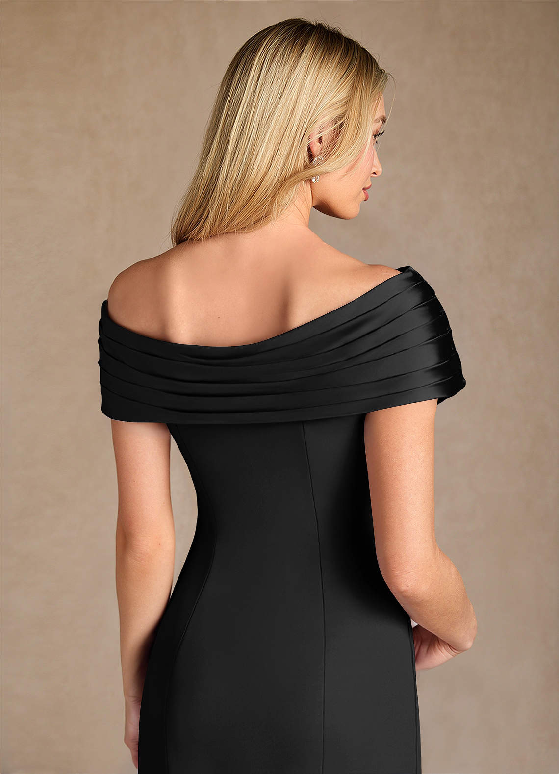 Azazie Pierce Black Mermaid Pleated Stretch Crepe Dress Ready to Ship | Azazie Azazie Pierce Black Mermaid Pleated Stretch Crepe Dress Ready to Ship | Azazie