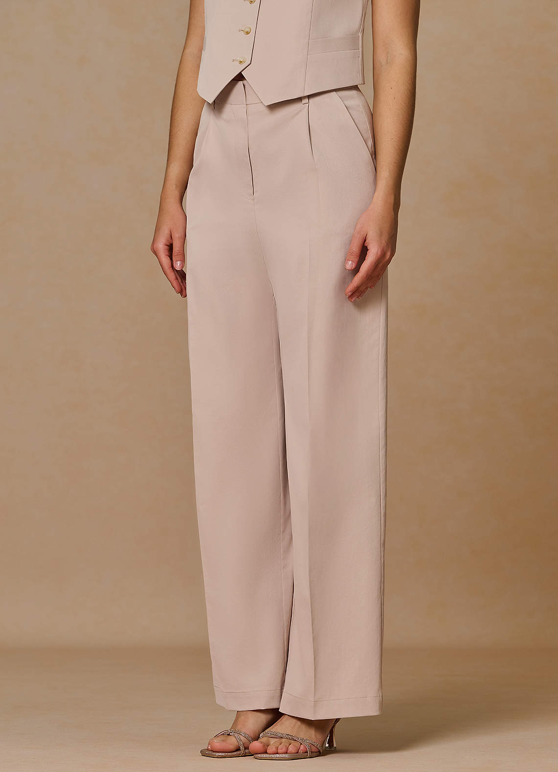front Margaret Tan Cotton Linen Blend Pants