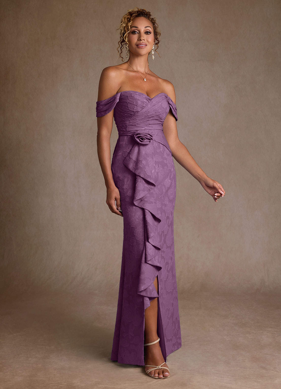 Azazie Irene Kleider für die Brautmutter A-Linie Schulterfrei Blumen-Burnout Kleid Blauregen image1