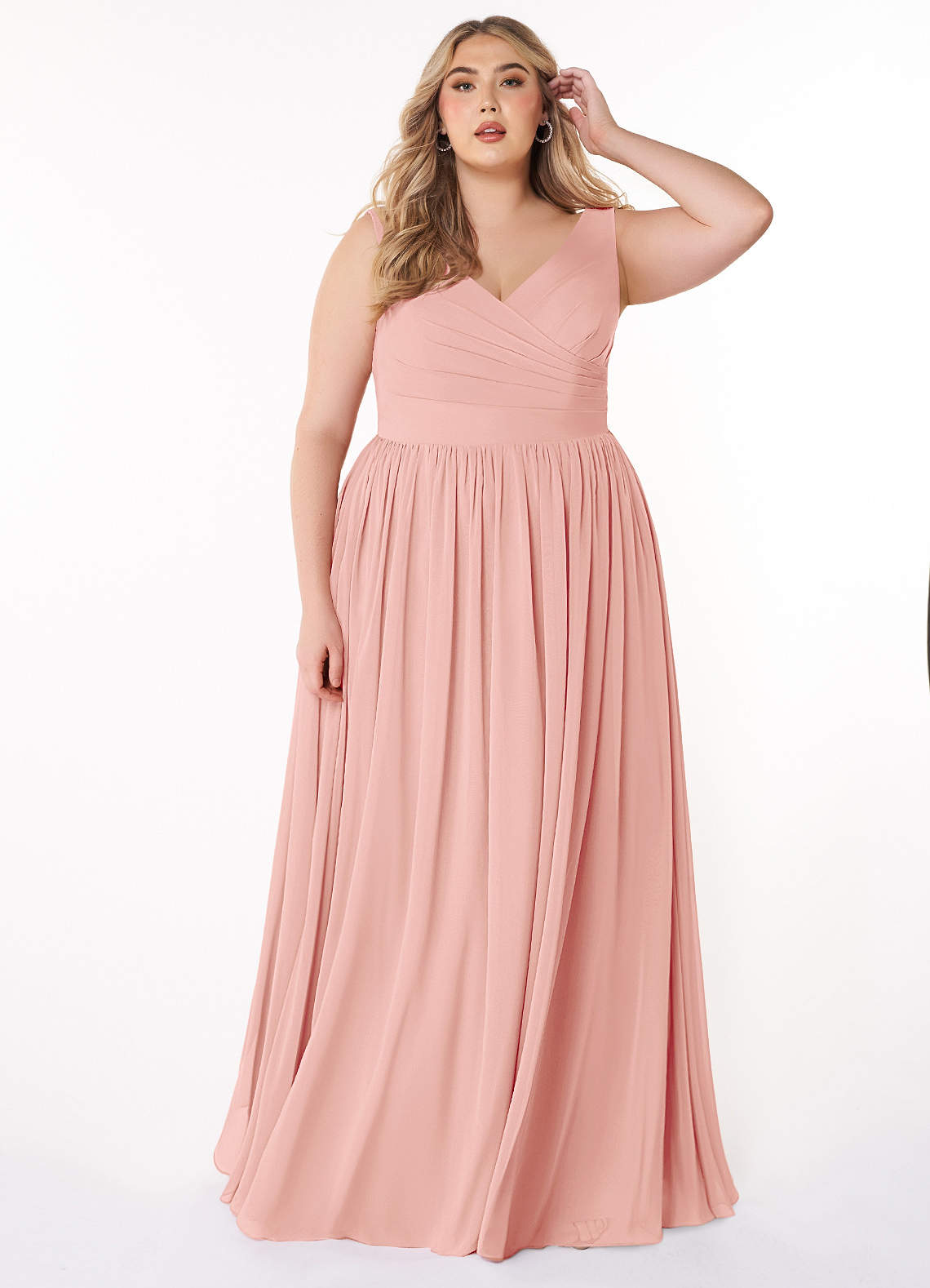 Azazie Keyla Bridesmaid Dresses Rosette A-Line V-Neck Pleated Chiffon Dress image1