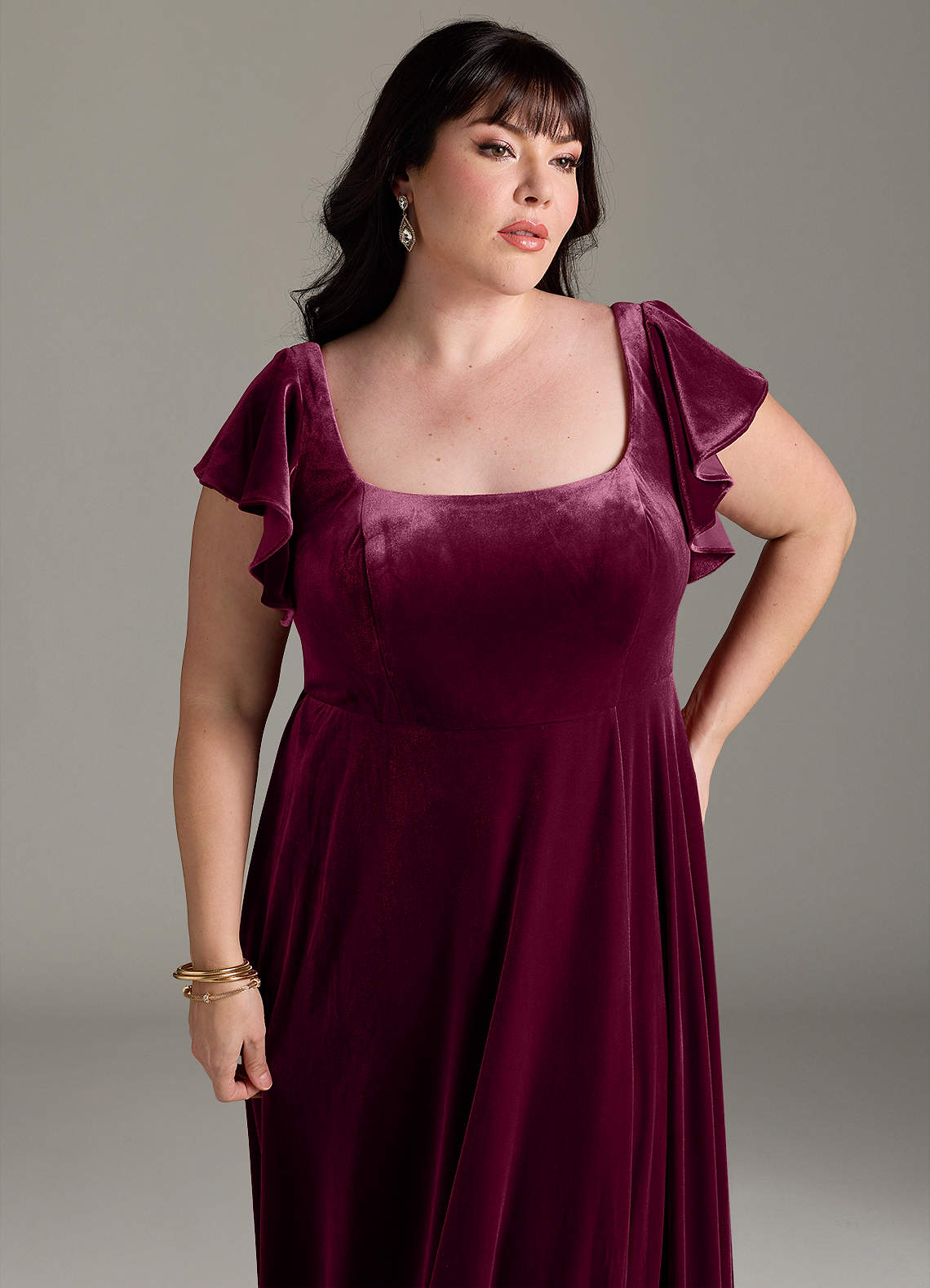 Azazie Bondi Bridesmaid Dresses Cabernet A-Line Side Slit Velvet Dress image10