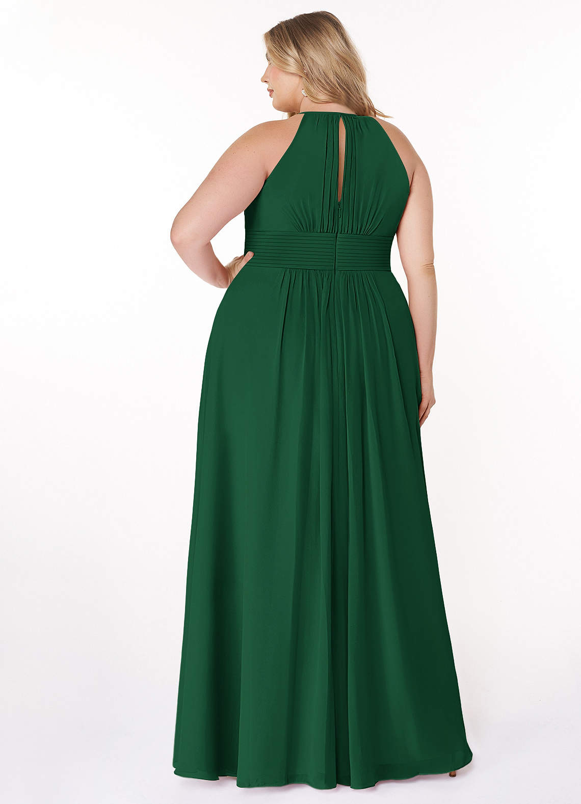Azazie Bonnie Bridesmaid Dresses Dark Green A-Line Keyhole Ruched Chiffon Dress image6