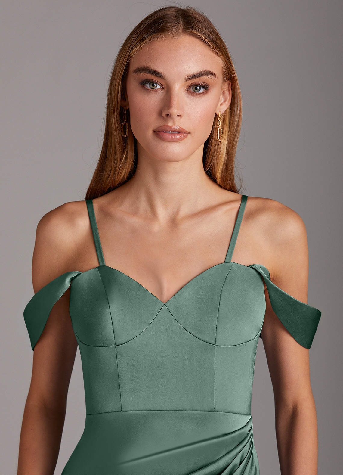 Azazie Mila Ready to Ship Eucalyptus Stretch Satin Bridesmaid Dresses |  Azazie