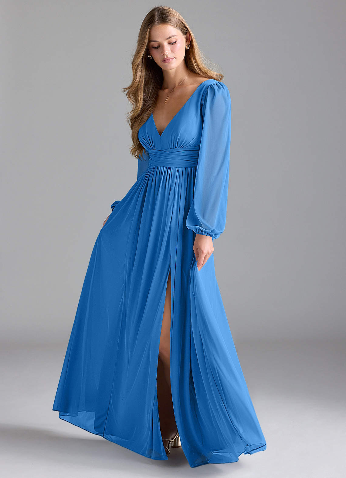 Azazie Norah Bridesmaid Dresses Blue Jay A-Line Mesh Dress image1