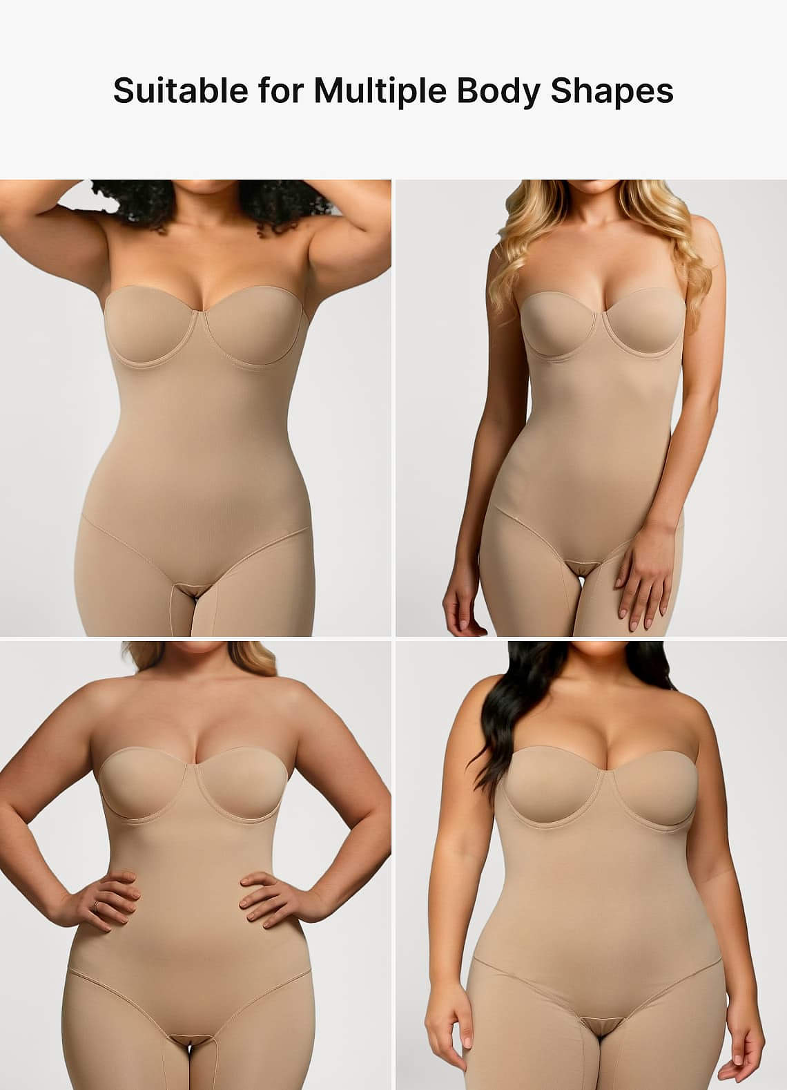 front Cooling Strapless Underwire Molded Cup Bodysuit Shaper