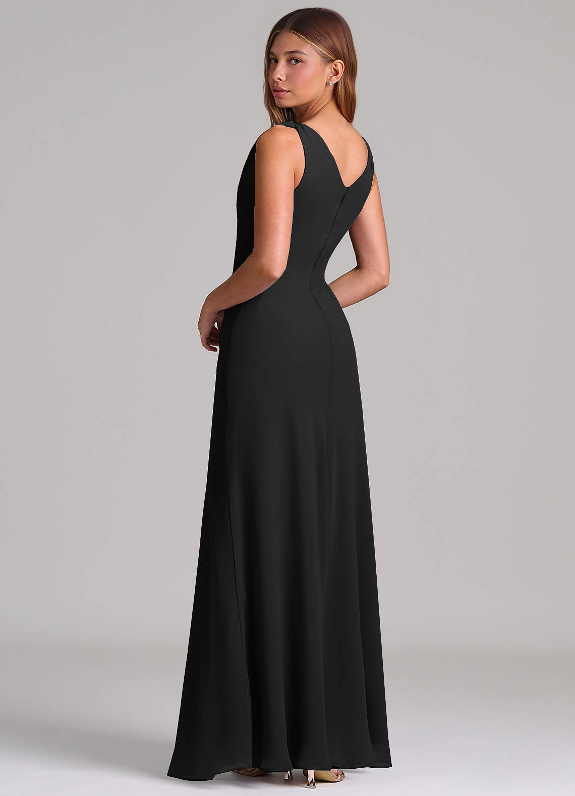 Azazie Nerine Klänningar att prova hemma Klä av A-Linje i Chiffong Plisserad Svart image1