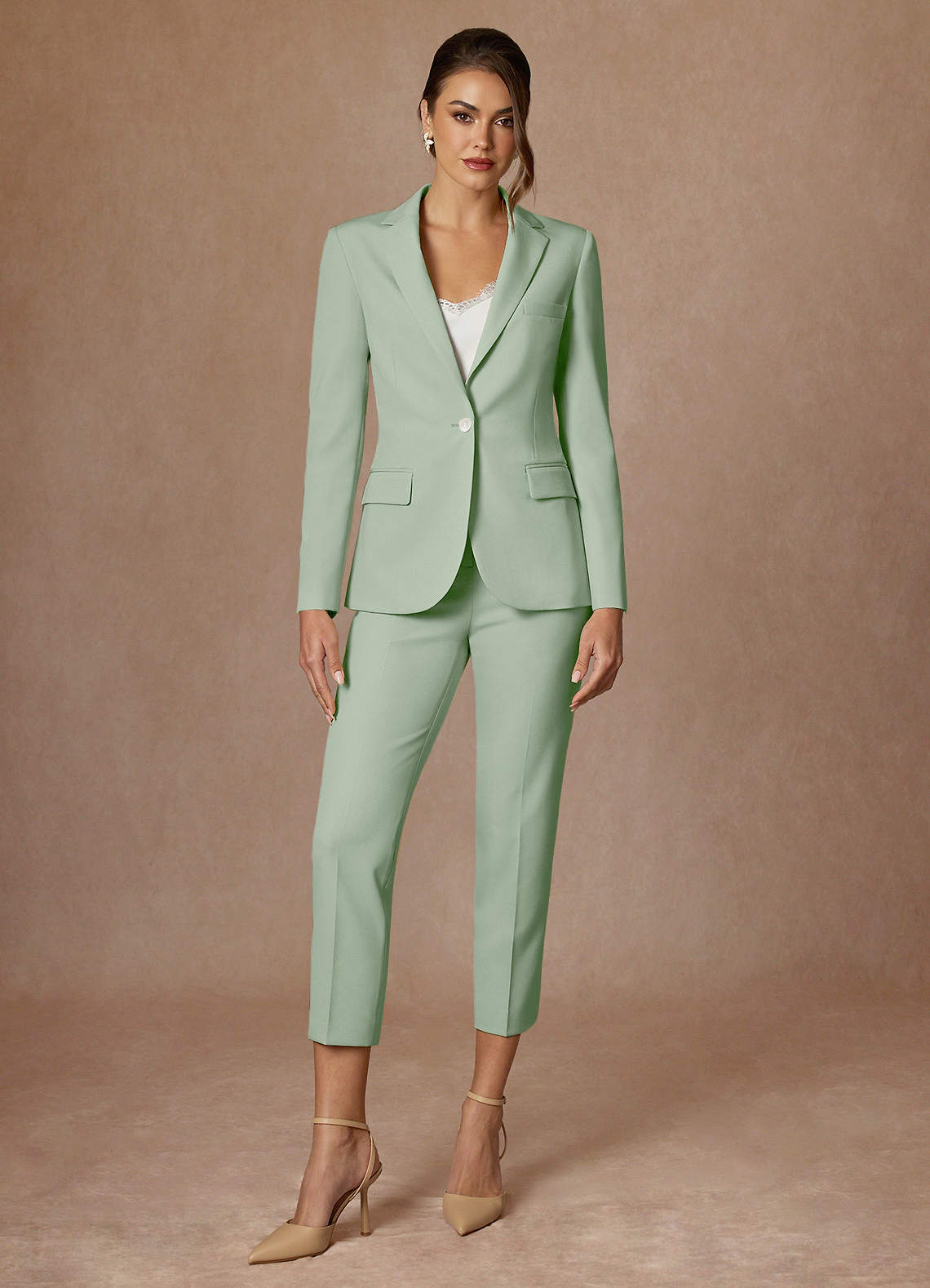 front Kennedy Dusty Sage Structured Stretch Dress Pants