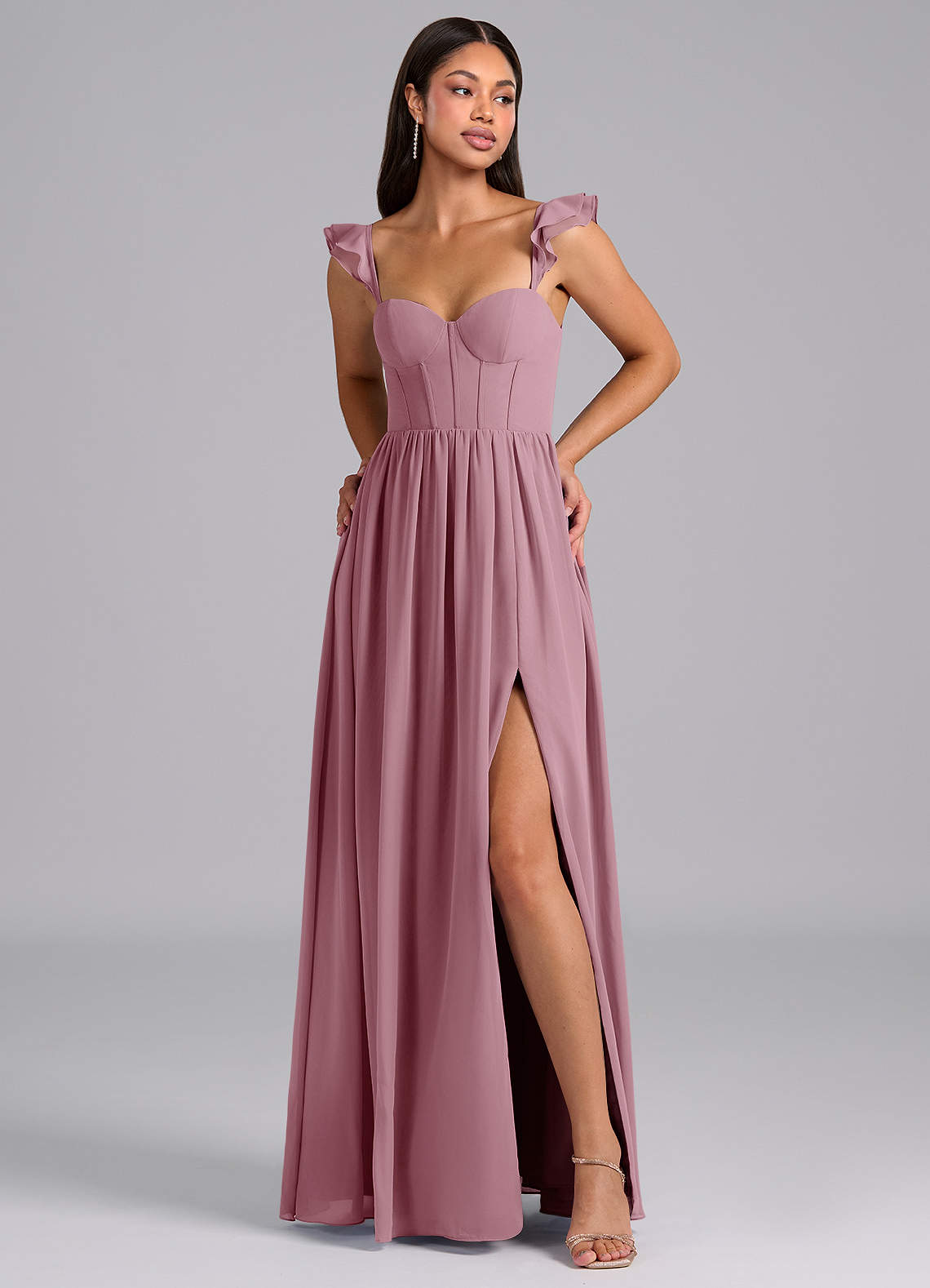 Azazie Denisse Bridesmaid Dresses Vintage Mauve A-Line Ruched Chiffon Dress image1